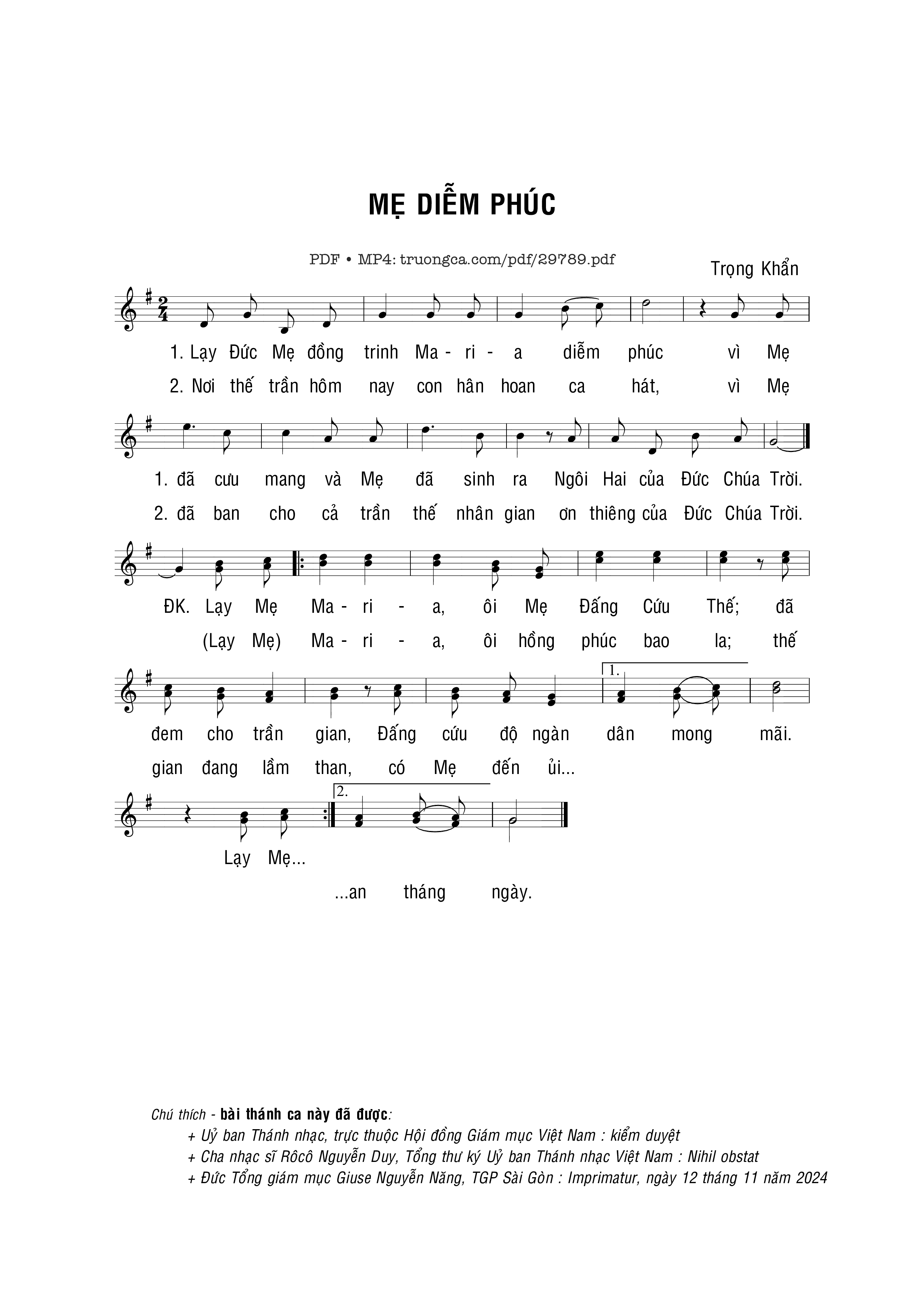 Sheet PDF of Mẹ diễm phúc