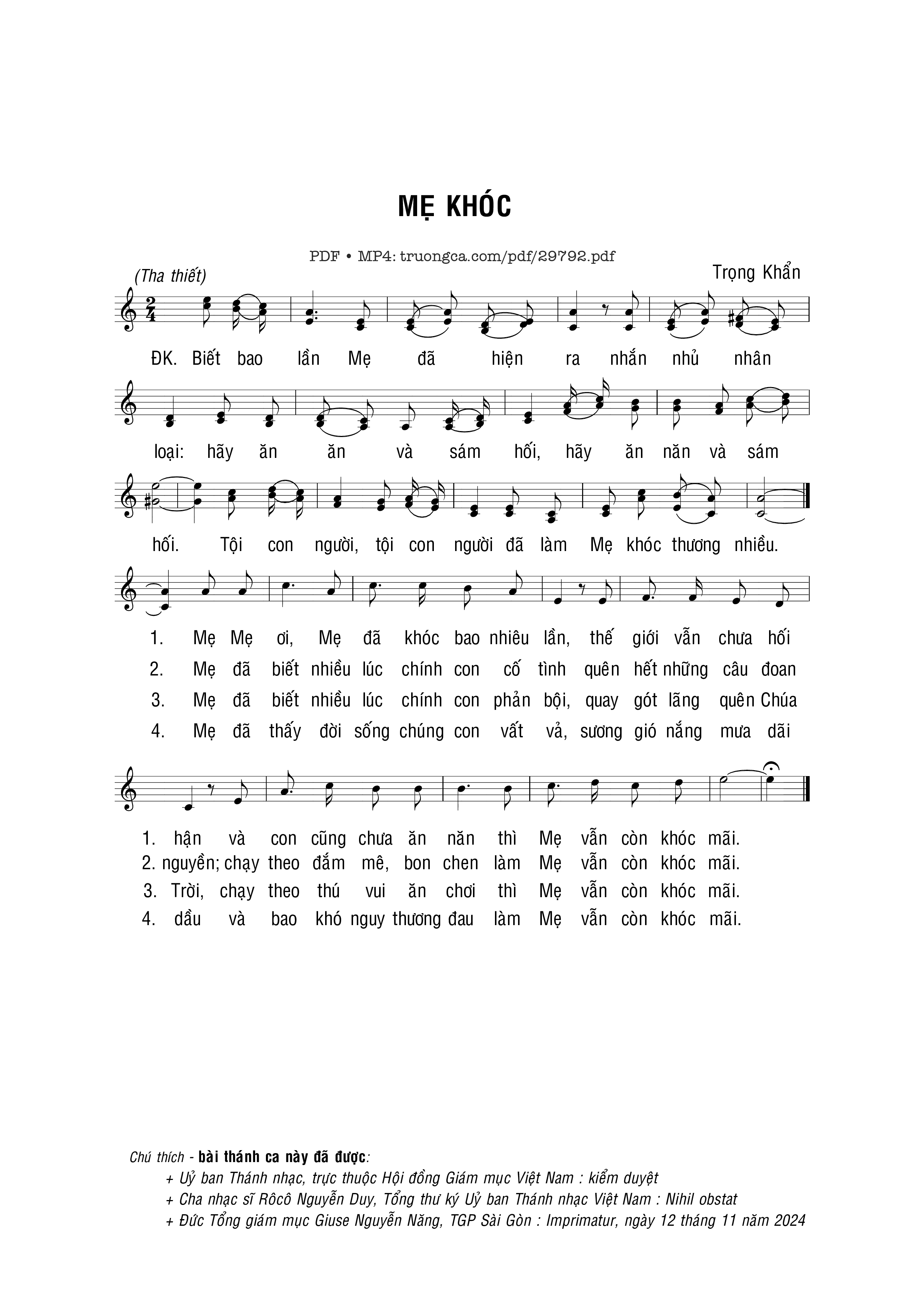 Sheet PDF of Mẹ khóc - Trọng Khẩn