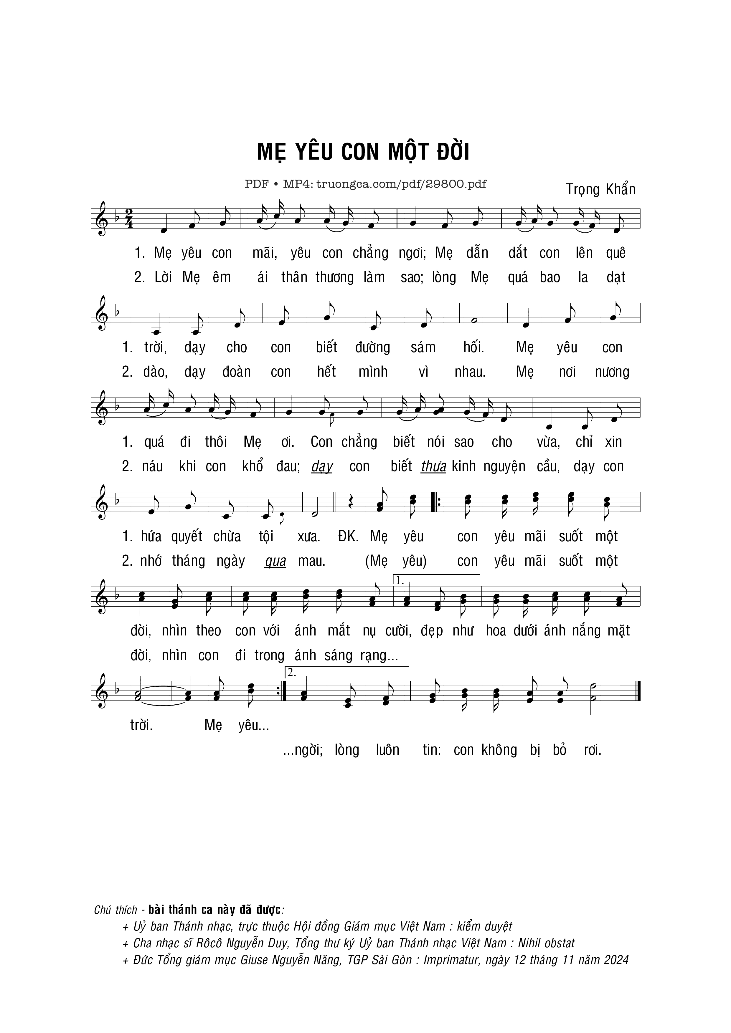 Sheet PDF of Mẹ yêu con một đời