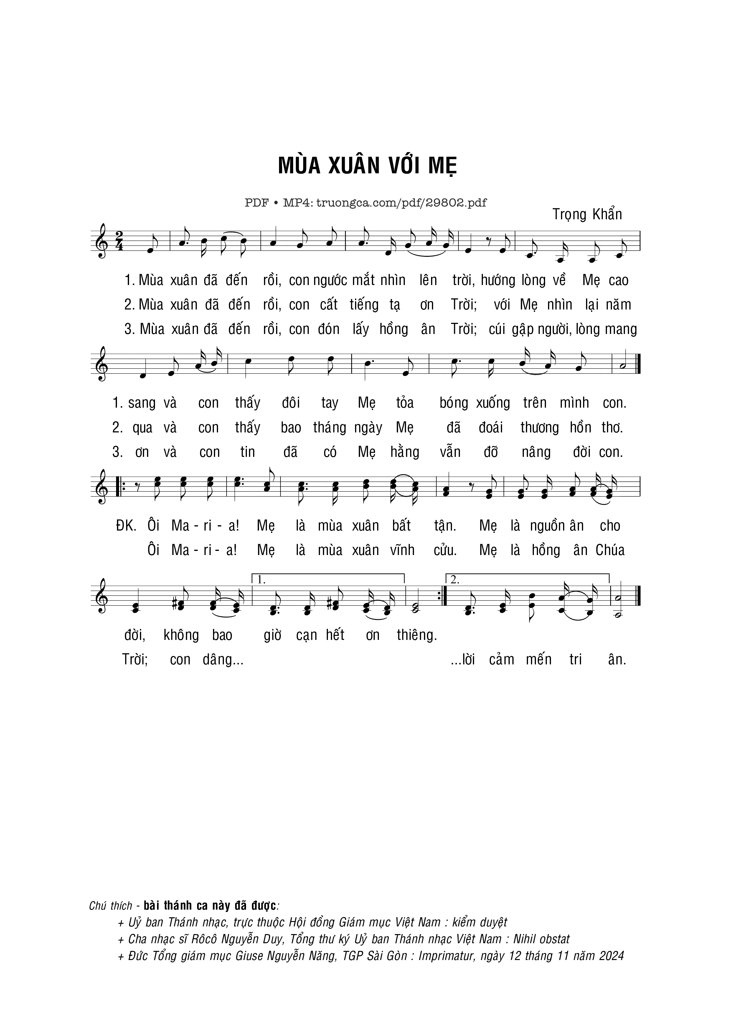Sheet PDF of Mùa xuân với Mẹ