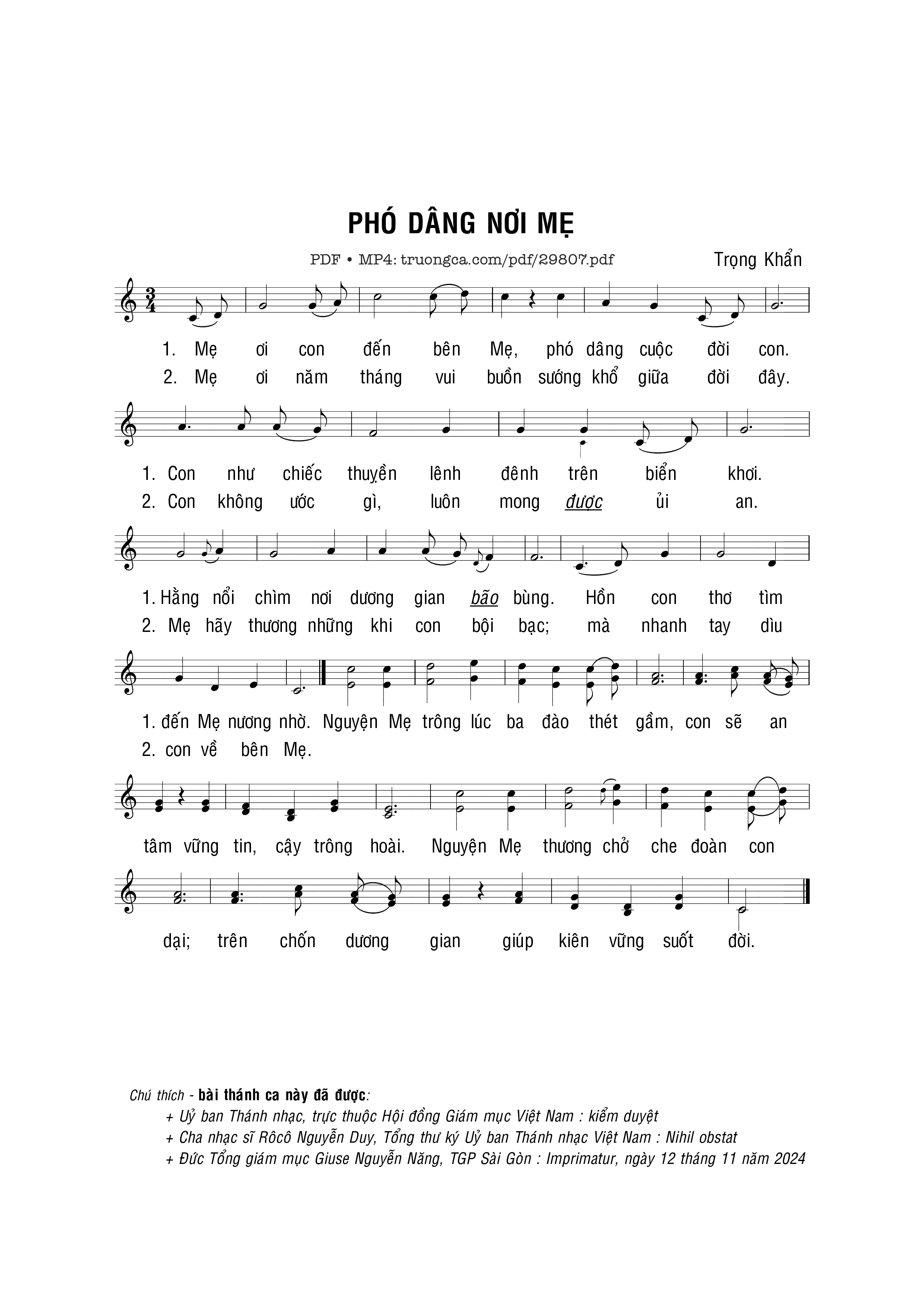 Page 1 of Sheet music PDF Phó dâng nơi Mẹ - Trọng Khẩn