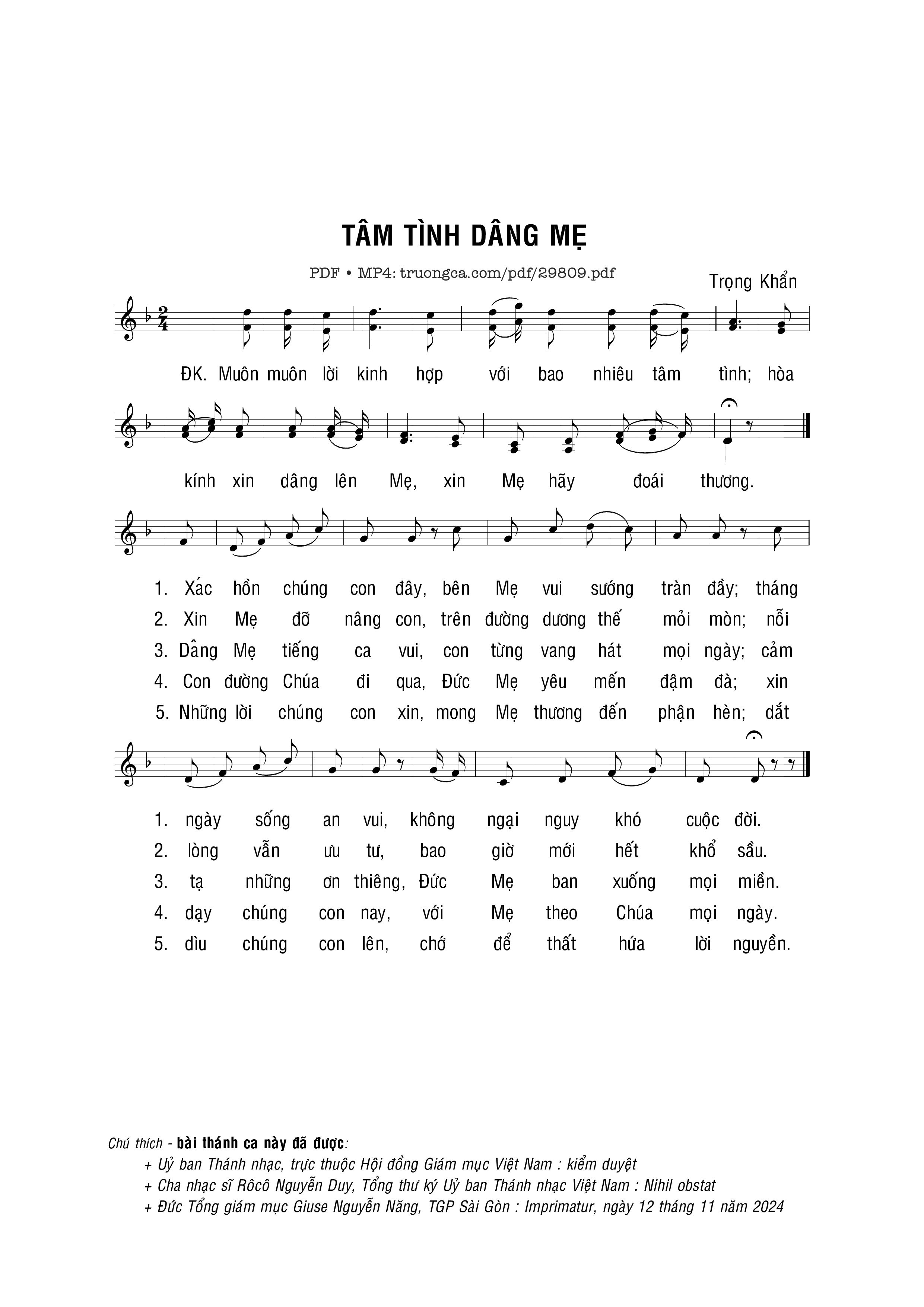 Sheet PDF of Tâm tình dâng Mẹ