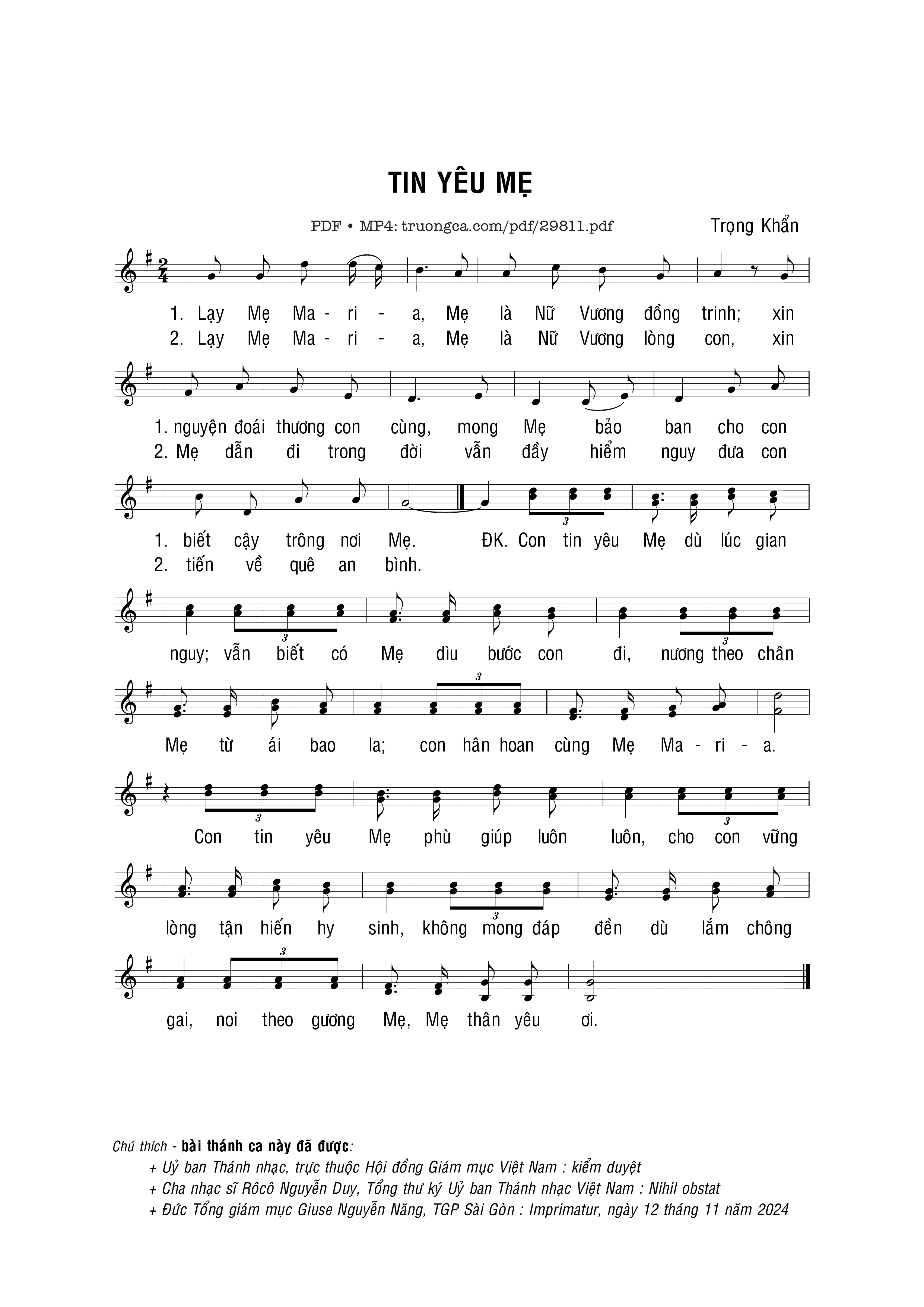 Page 1 of Sheet music PDF Tin yêu Mẹ - Trọng Khẩn