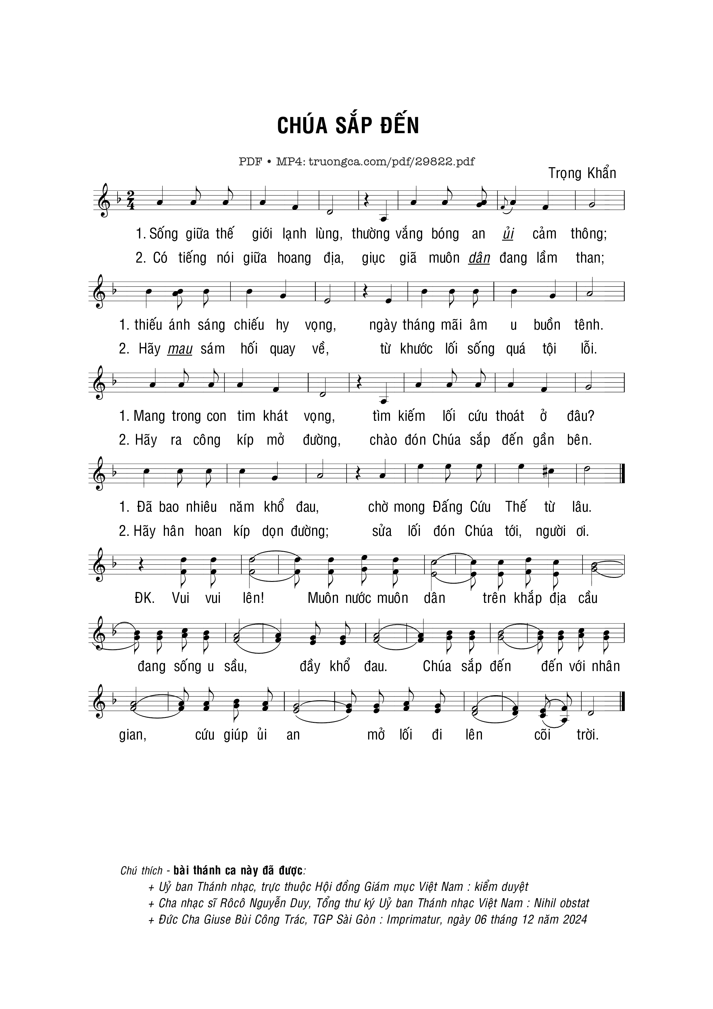 Sheet PDF of Chúa sắp đến