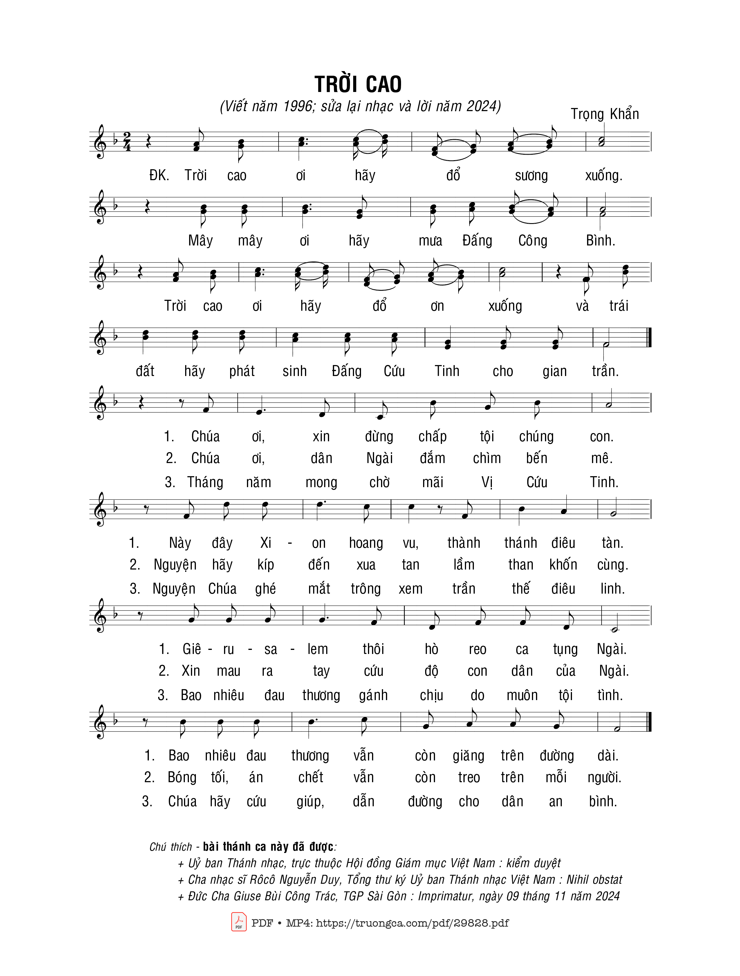 Page 1 of Sheet music PDF Trời cao - Trọng Khẩn