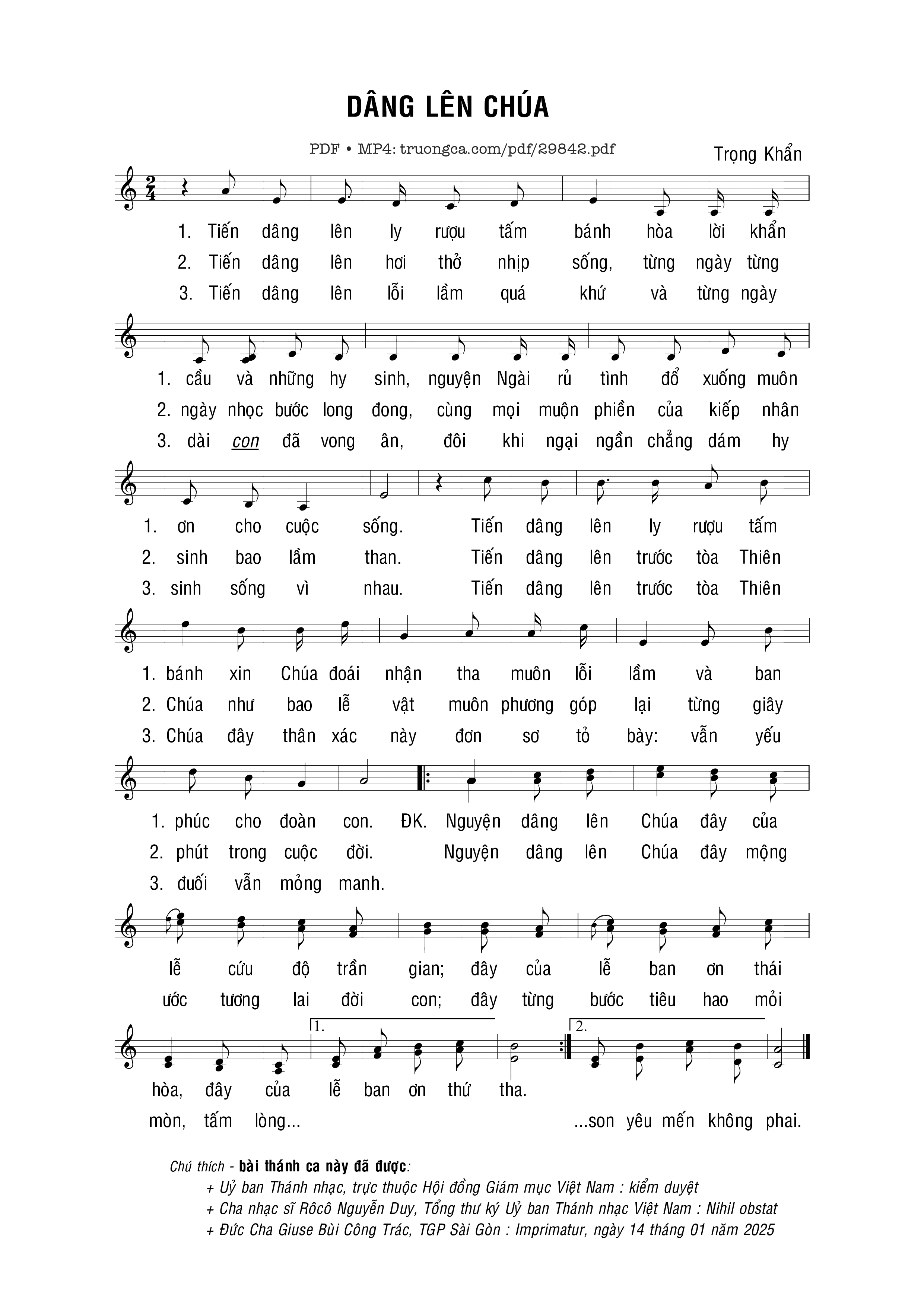 Page 1 of Sheet music PDF Dâng lên Chúa - Trọng Khẩn