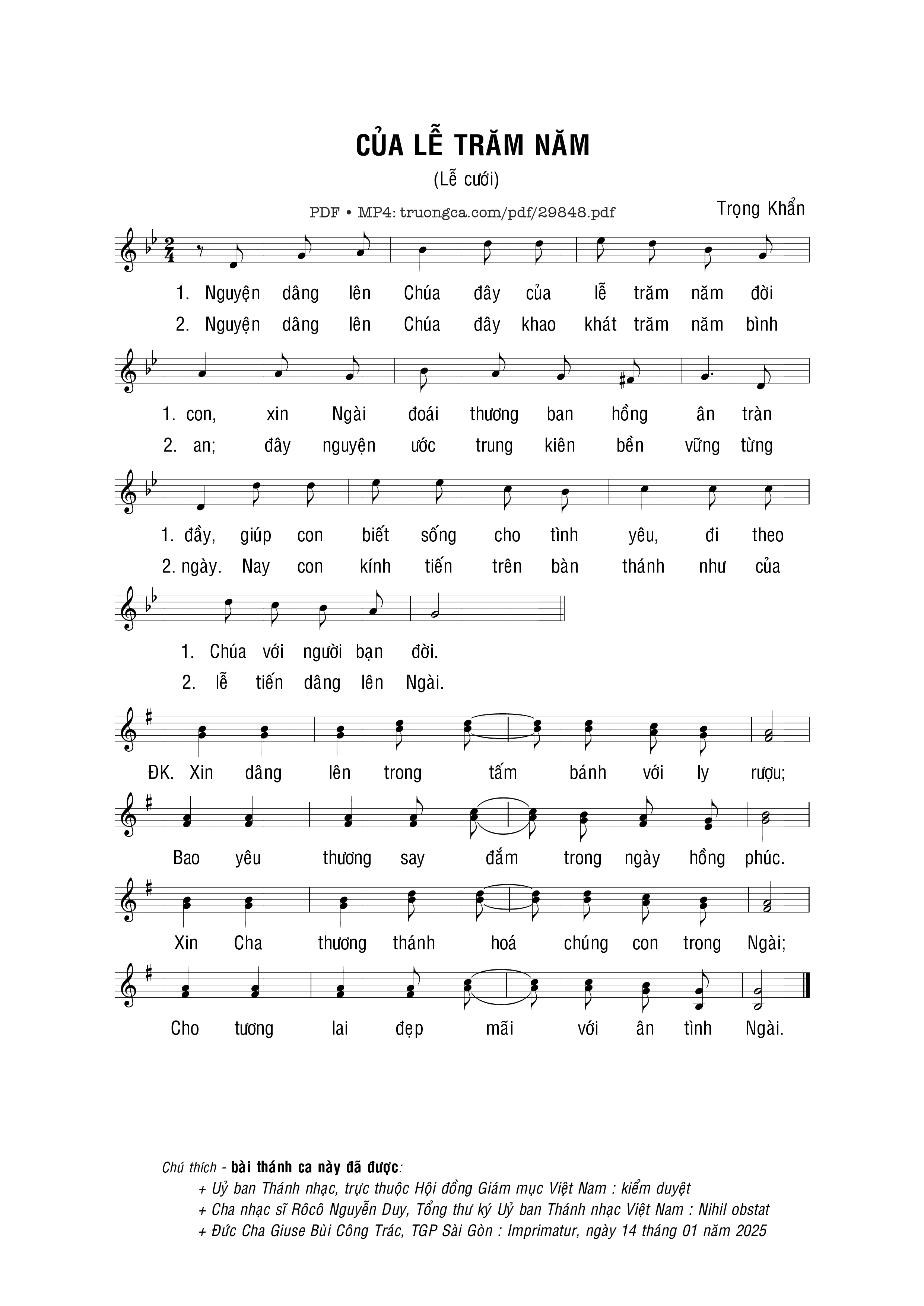 Sheet PDF of Của lễ trăm năm