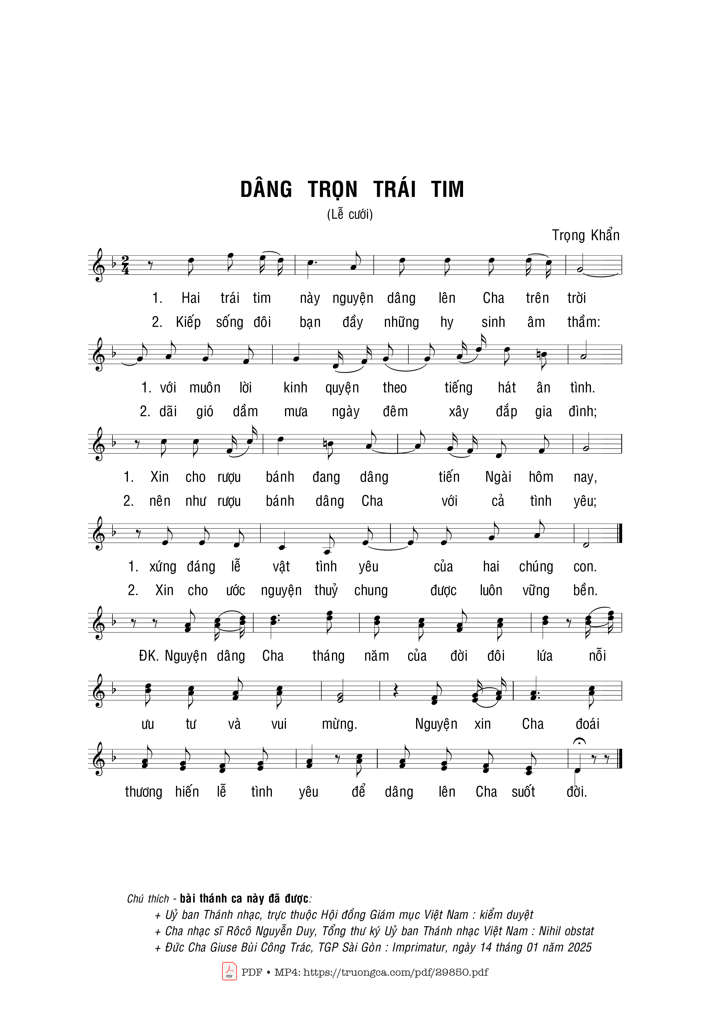 Sheet PDF of Dâng trọn trái tim