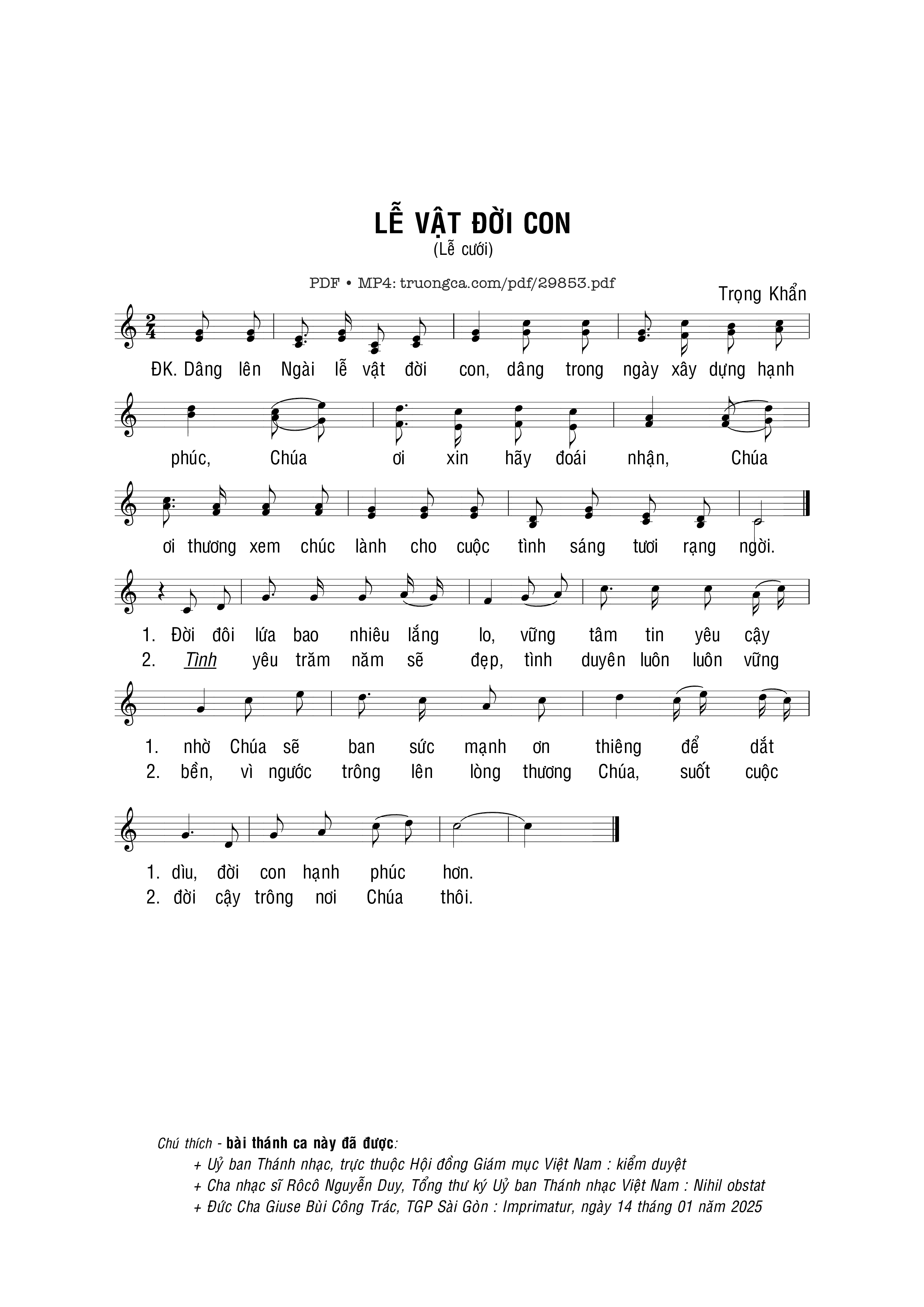 Page 1 of Sheet music PDF Lễ vật đời con - Trọng Khẩn