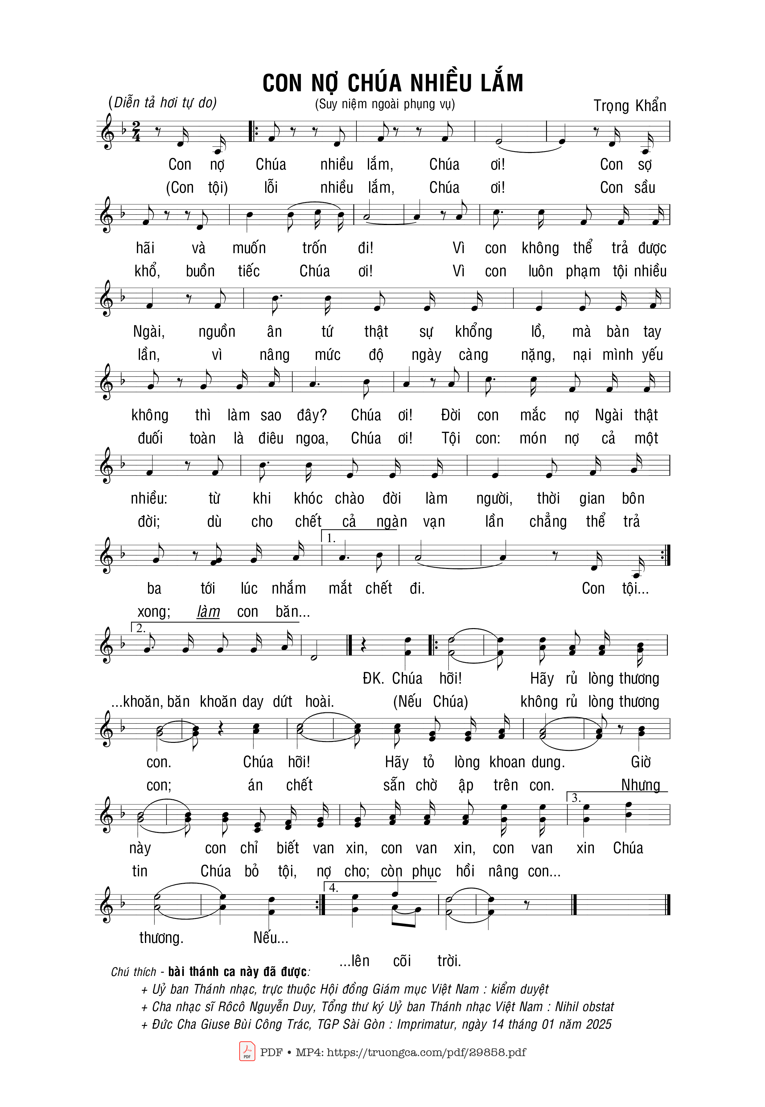 Sheet PDF of Con nợ Chúa nhiều lắm