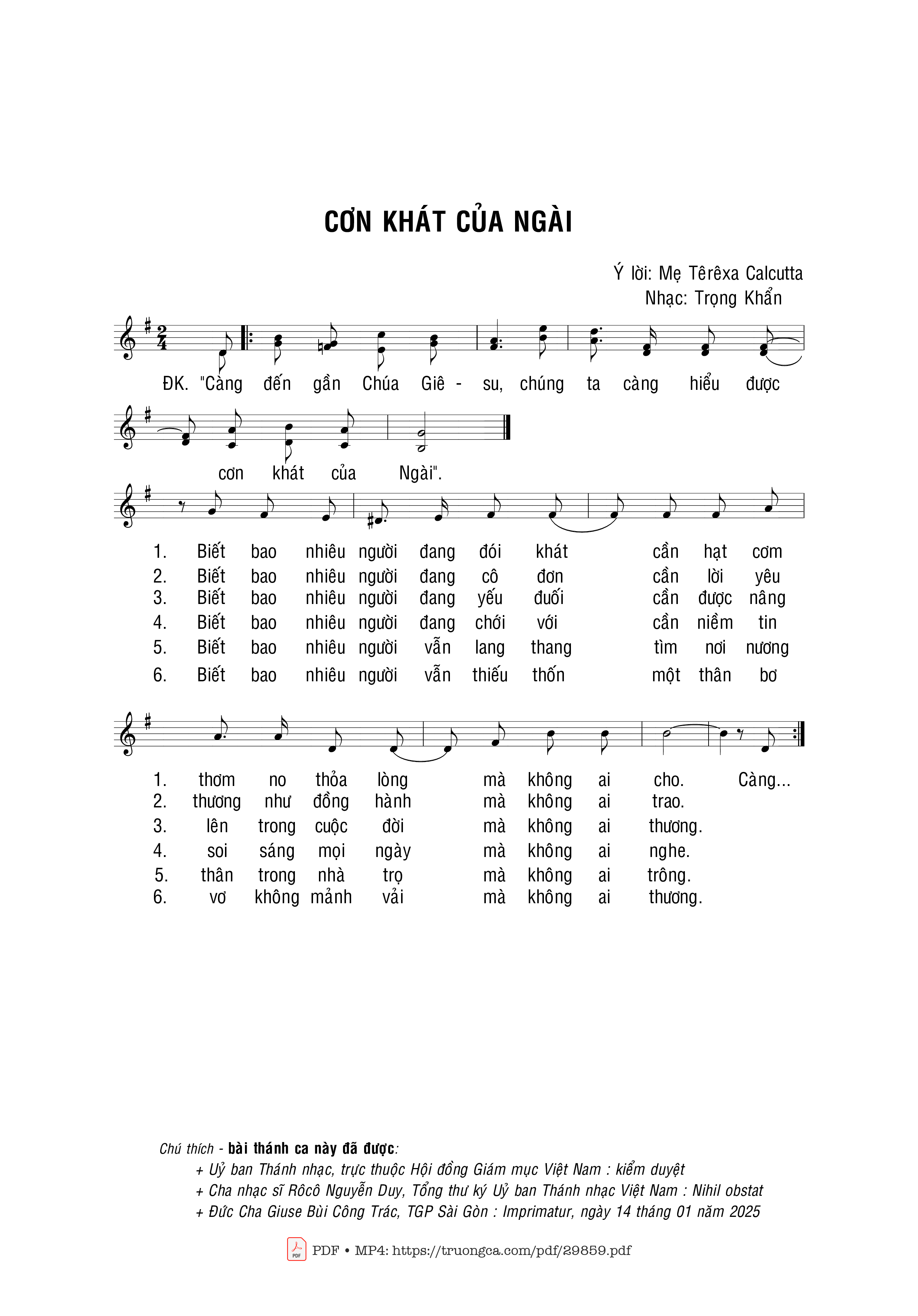 Sheet PDF of Cơn khát của Ngài