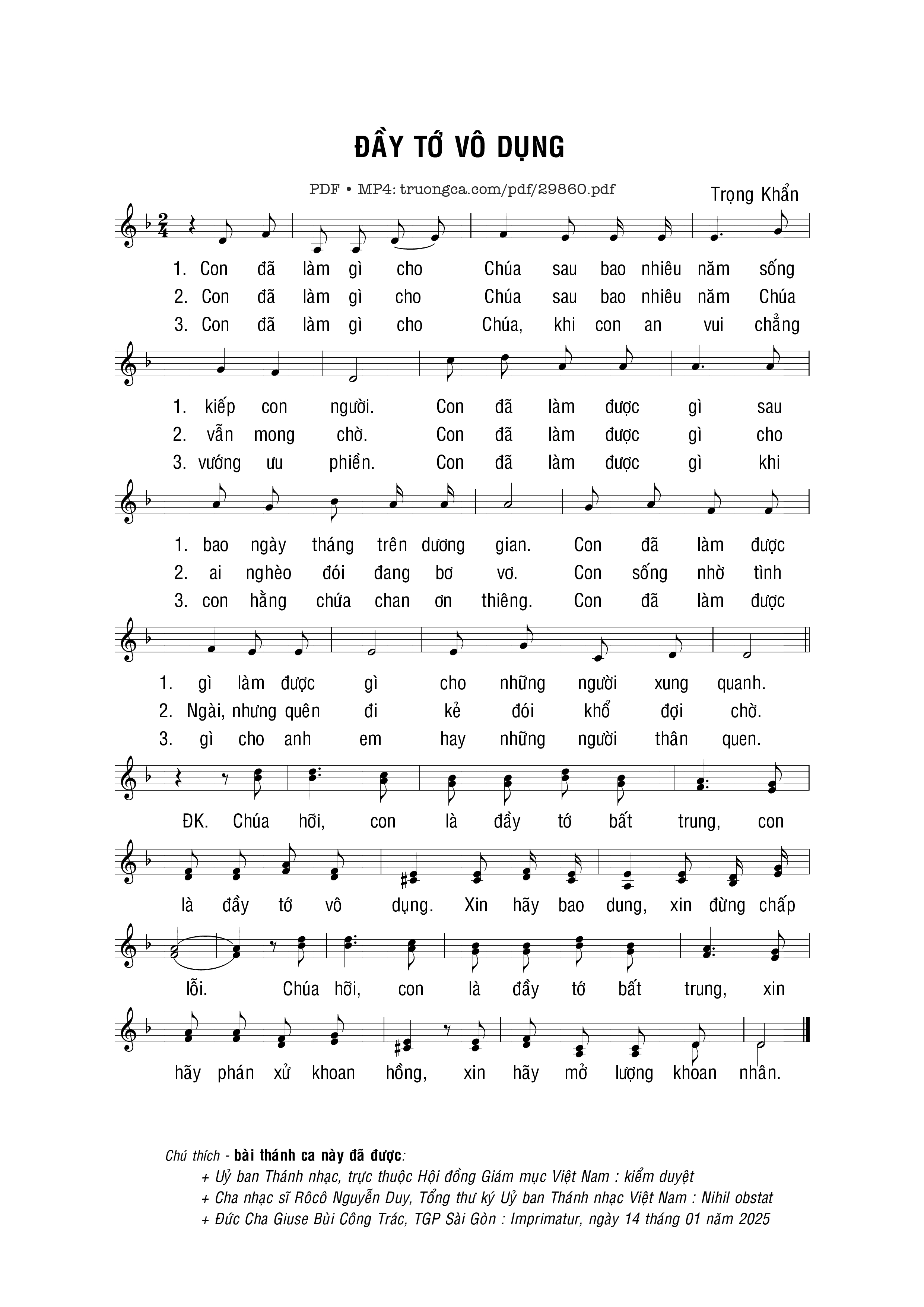 Page 1 of Sheet music PDF Đầy tớ vô dụng - Trọng Khẩn
