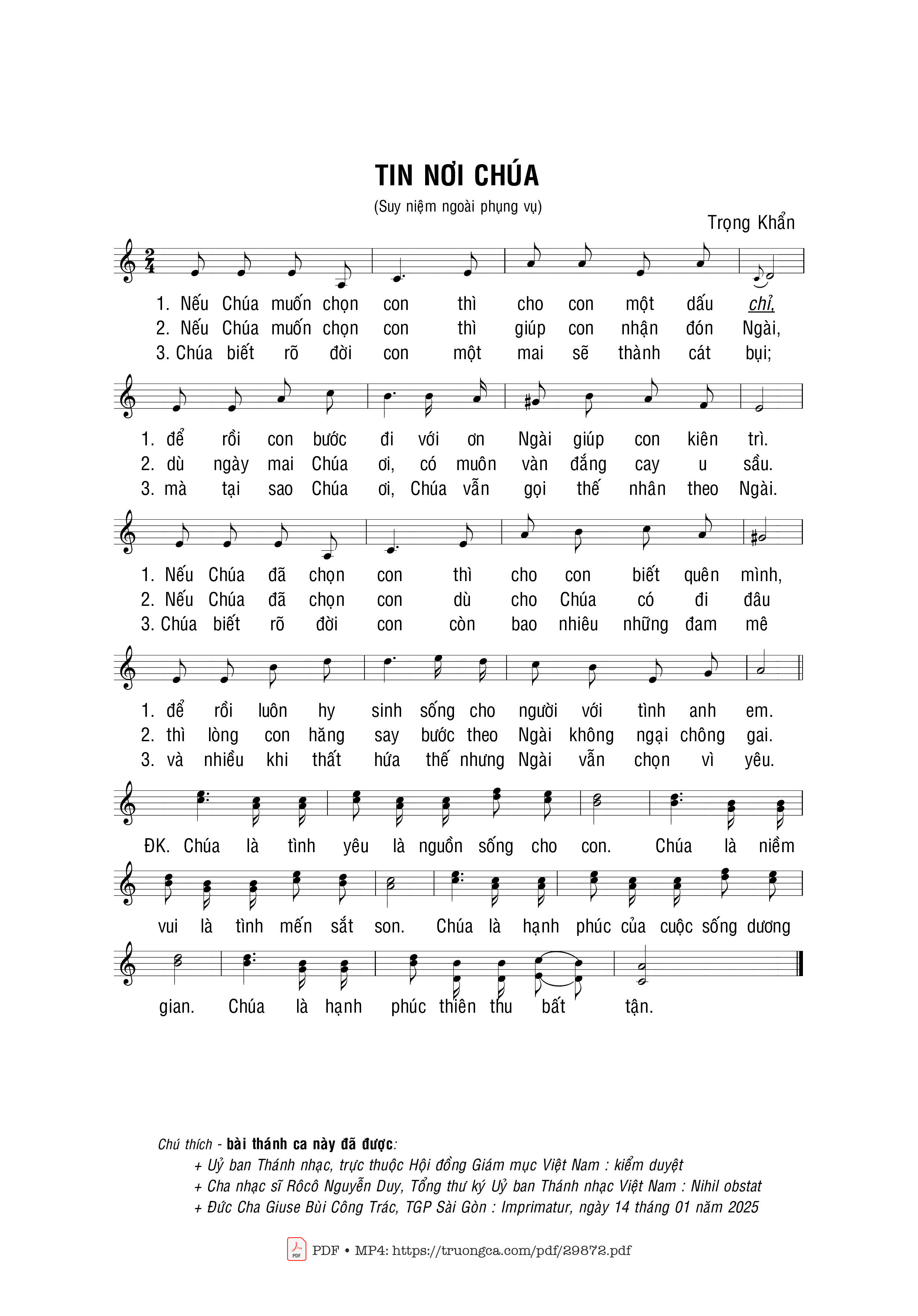 Sheet PDF of Tin nơi Chúa - Trọng Khẩn