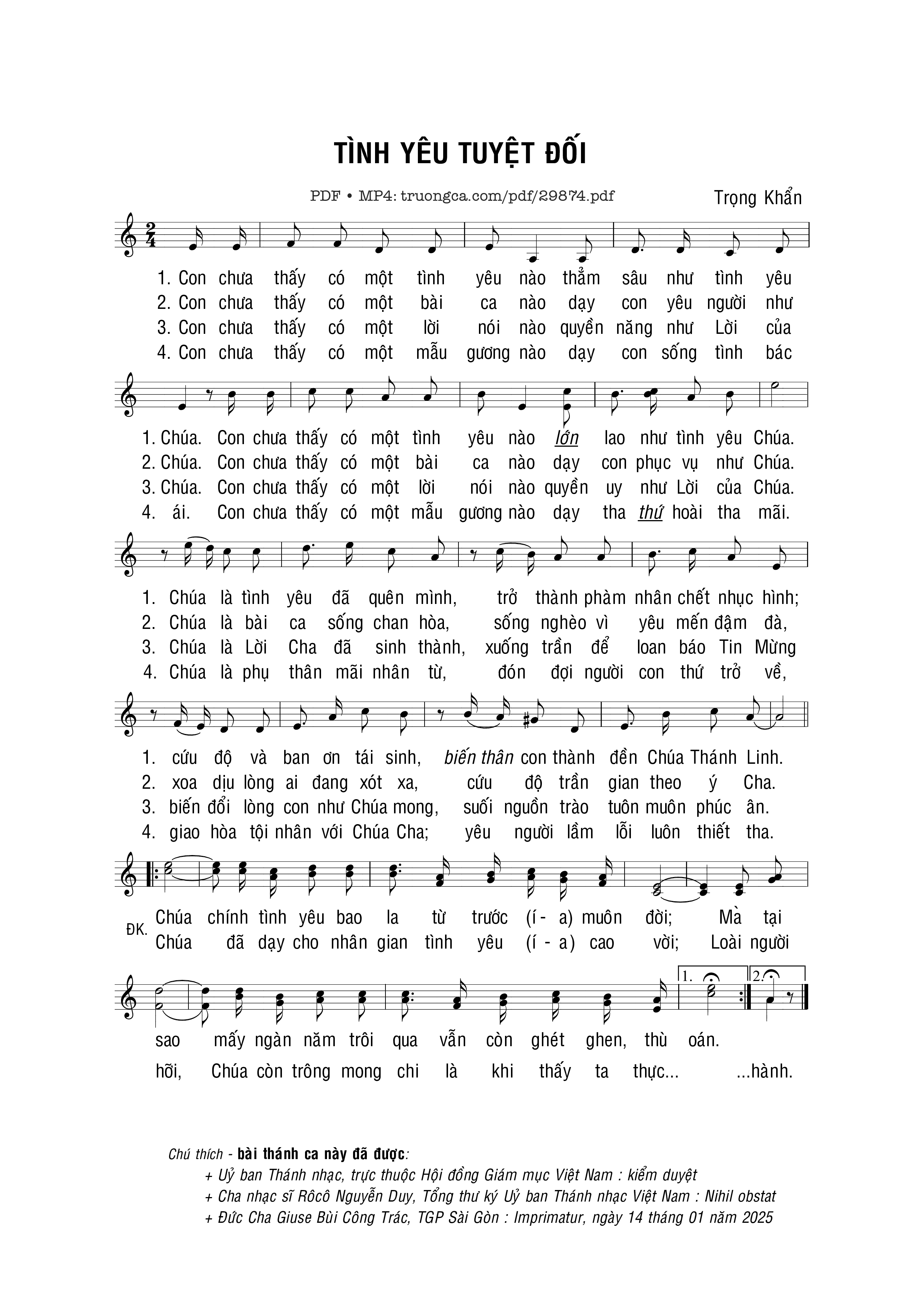 Sheet PDF of Tình yêu tuyệt đối