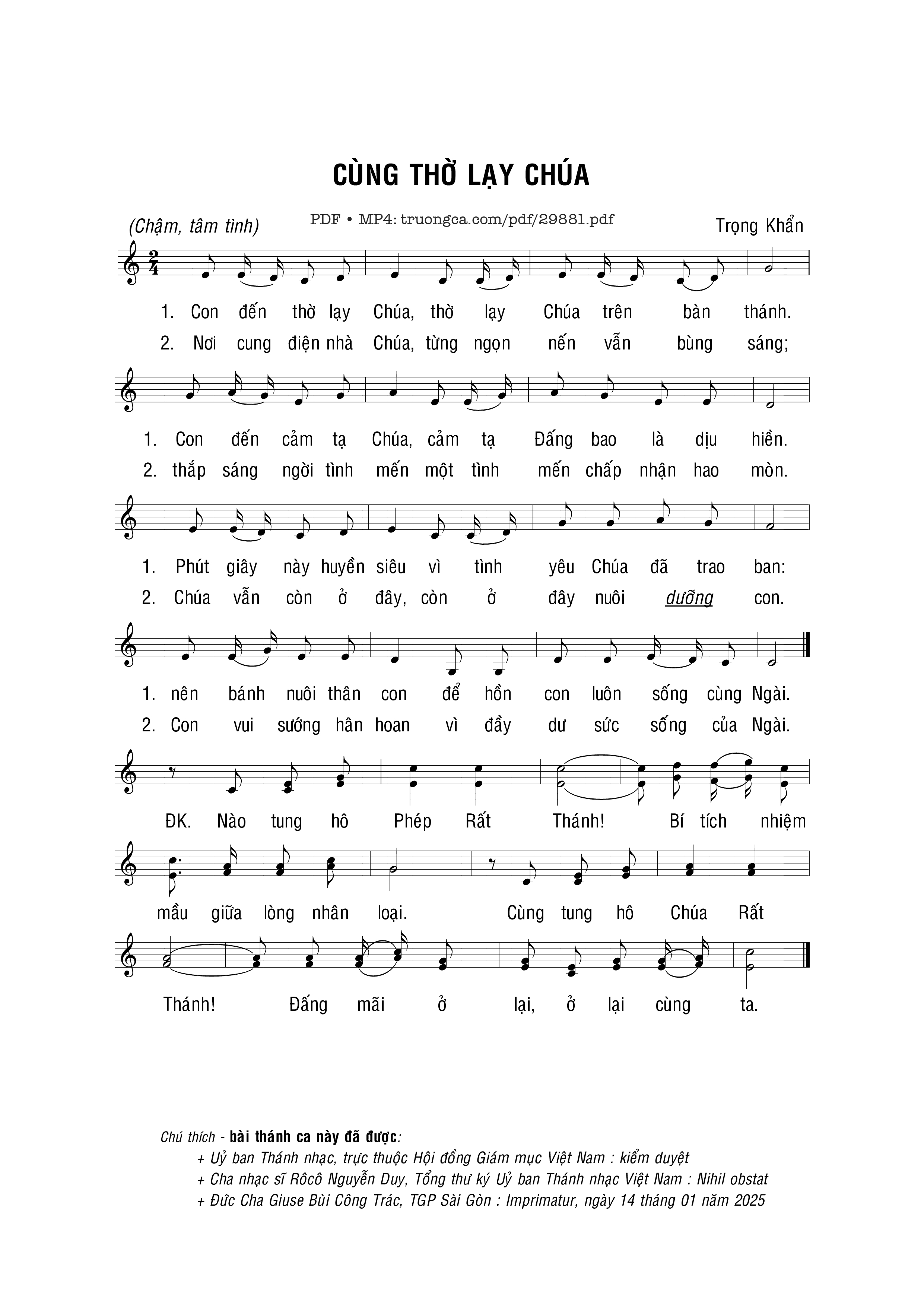 Page 1 of Sheet music PDF Cùng thờ lạy Chúa - Trọng Khẩn