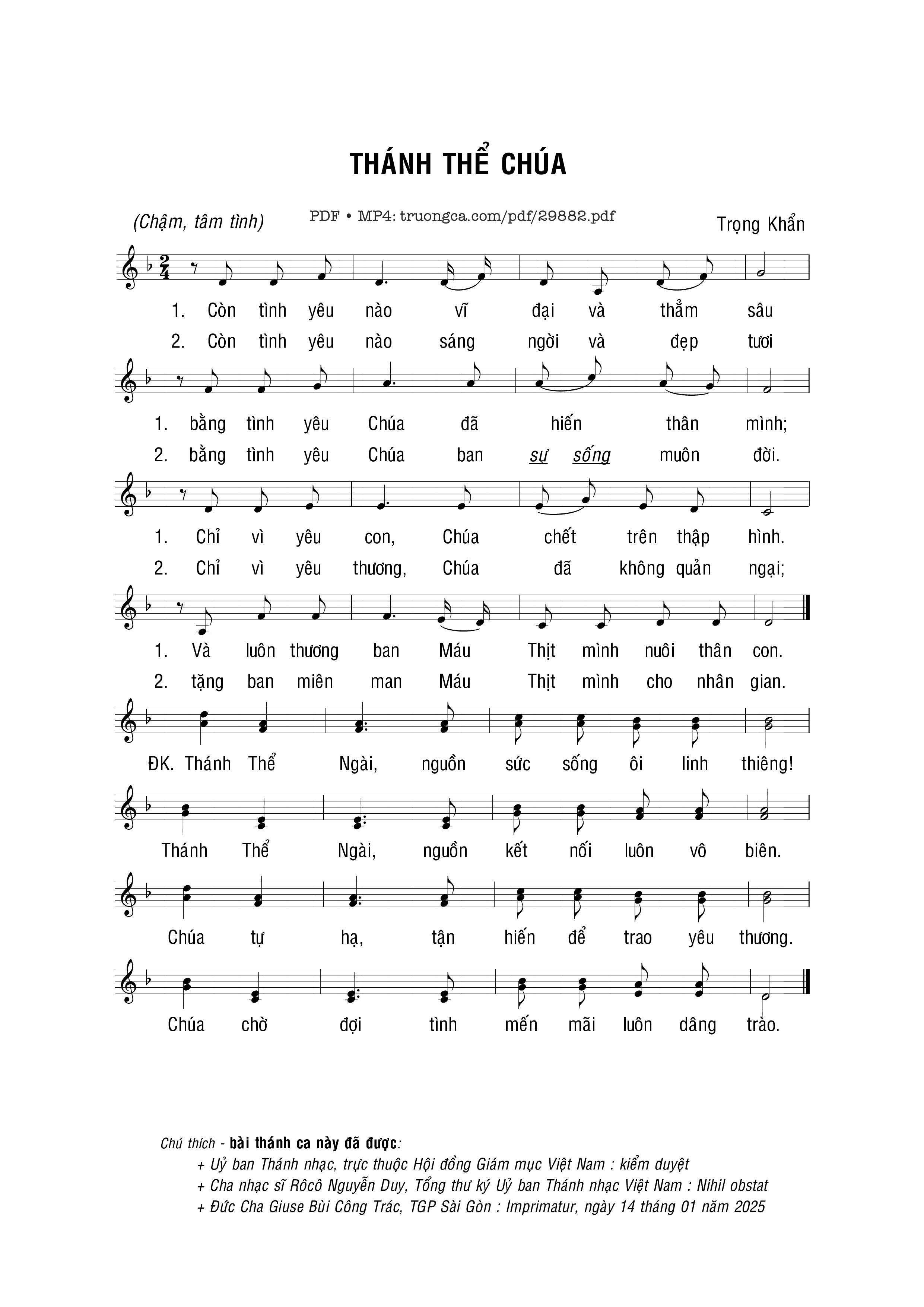Page 1 of Sheet music PDF Thánh Thể Chúa - Trọng Khẩn