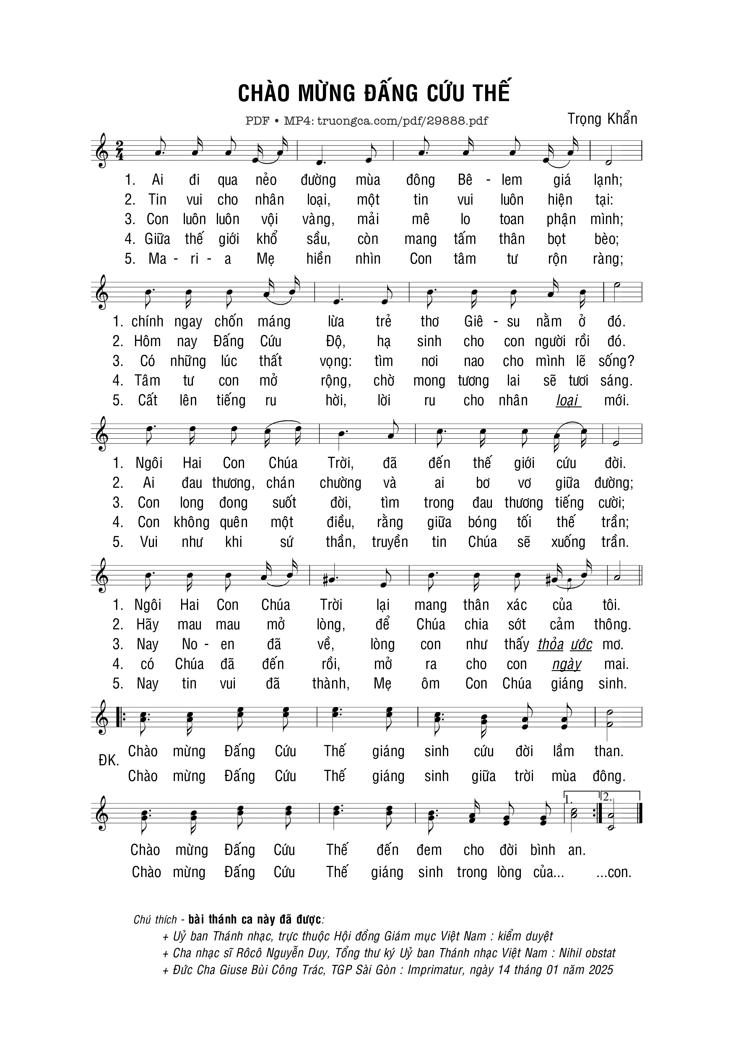 Page 1 of Sheet music PDF Chào Mừng Đấng Cứu Thế - Trọng Khẩn