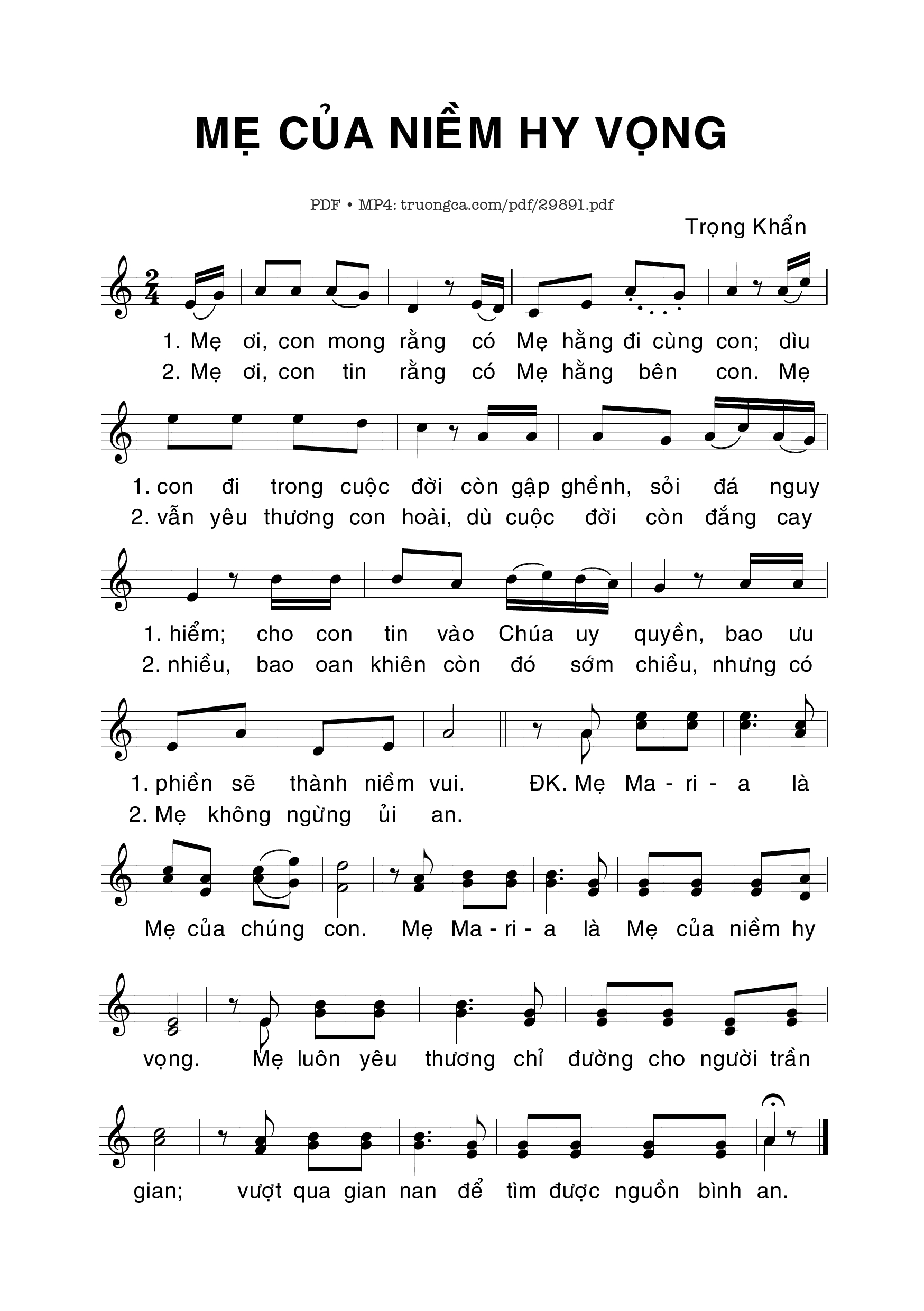 Page 1 of Sheet music PDF Mẹ của niềm hy vọng - Trọng Khẩn