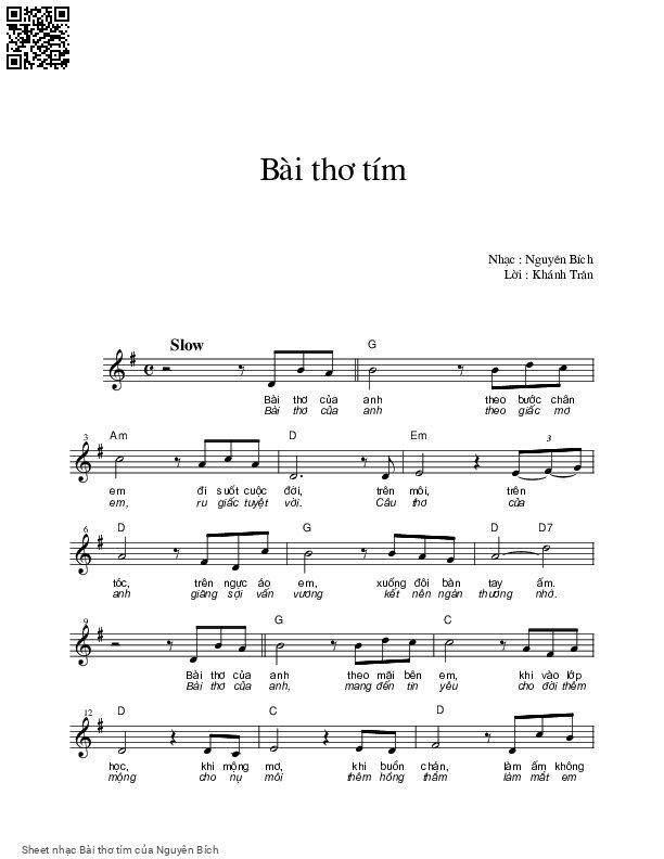 Sheet PDF of Bài thơ tím - Nguyên Bích