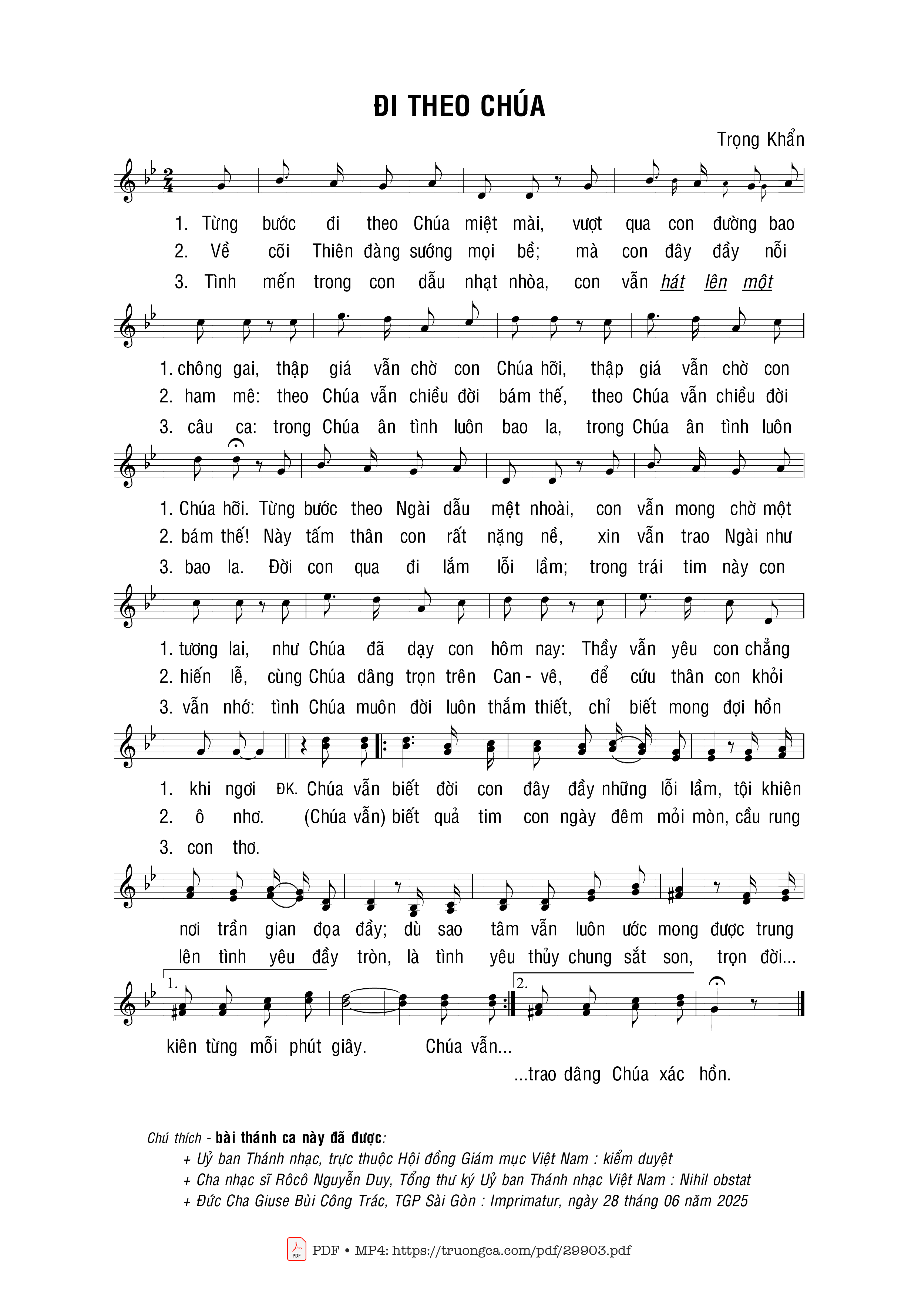 Page 1 of Sheet music PDF Đi theo Chúa - Trọng Khẩn