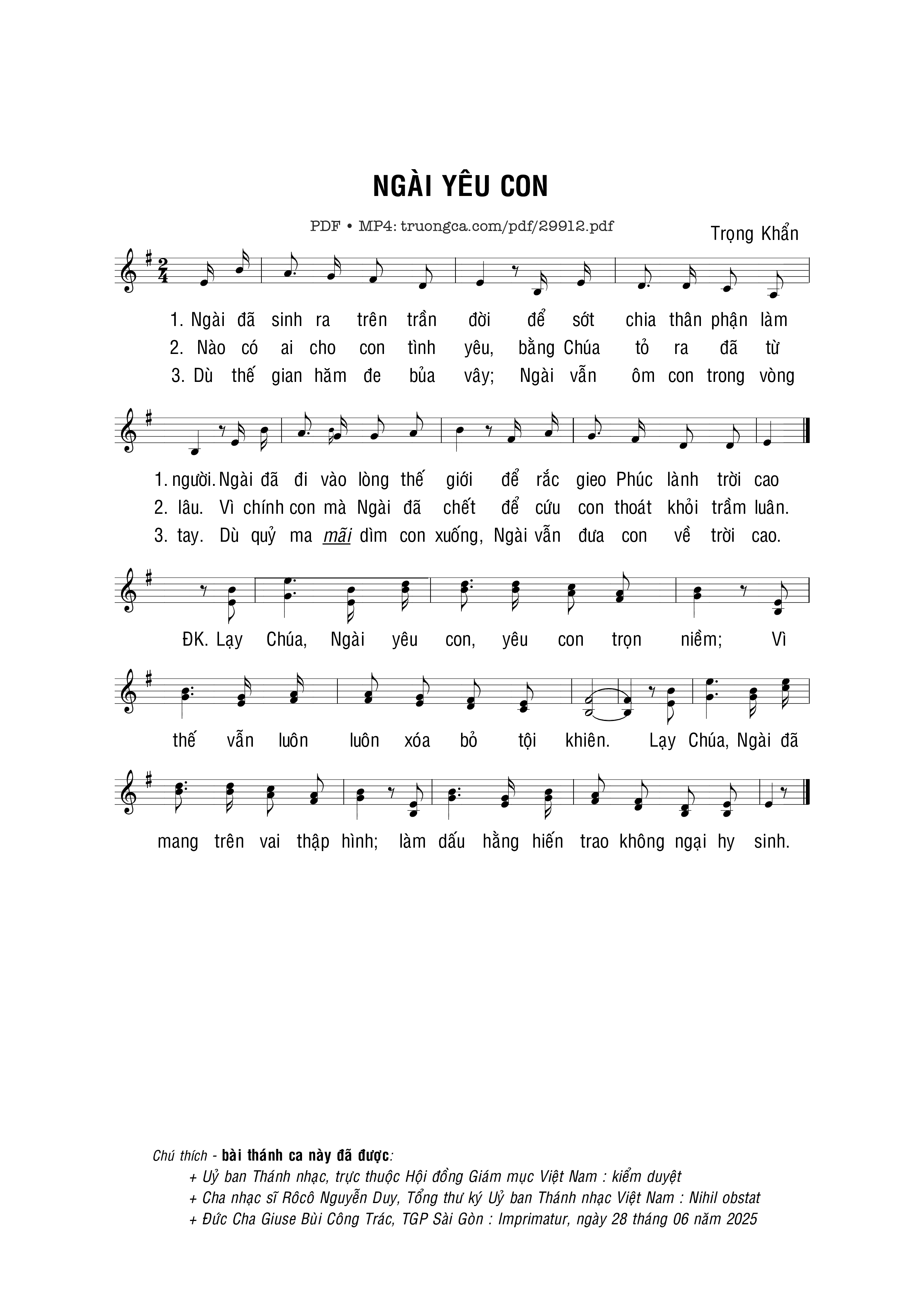 Page 1 of Sheet music PDF Ngài yêu con - Trọng Khẩn