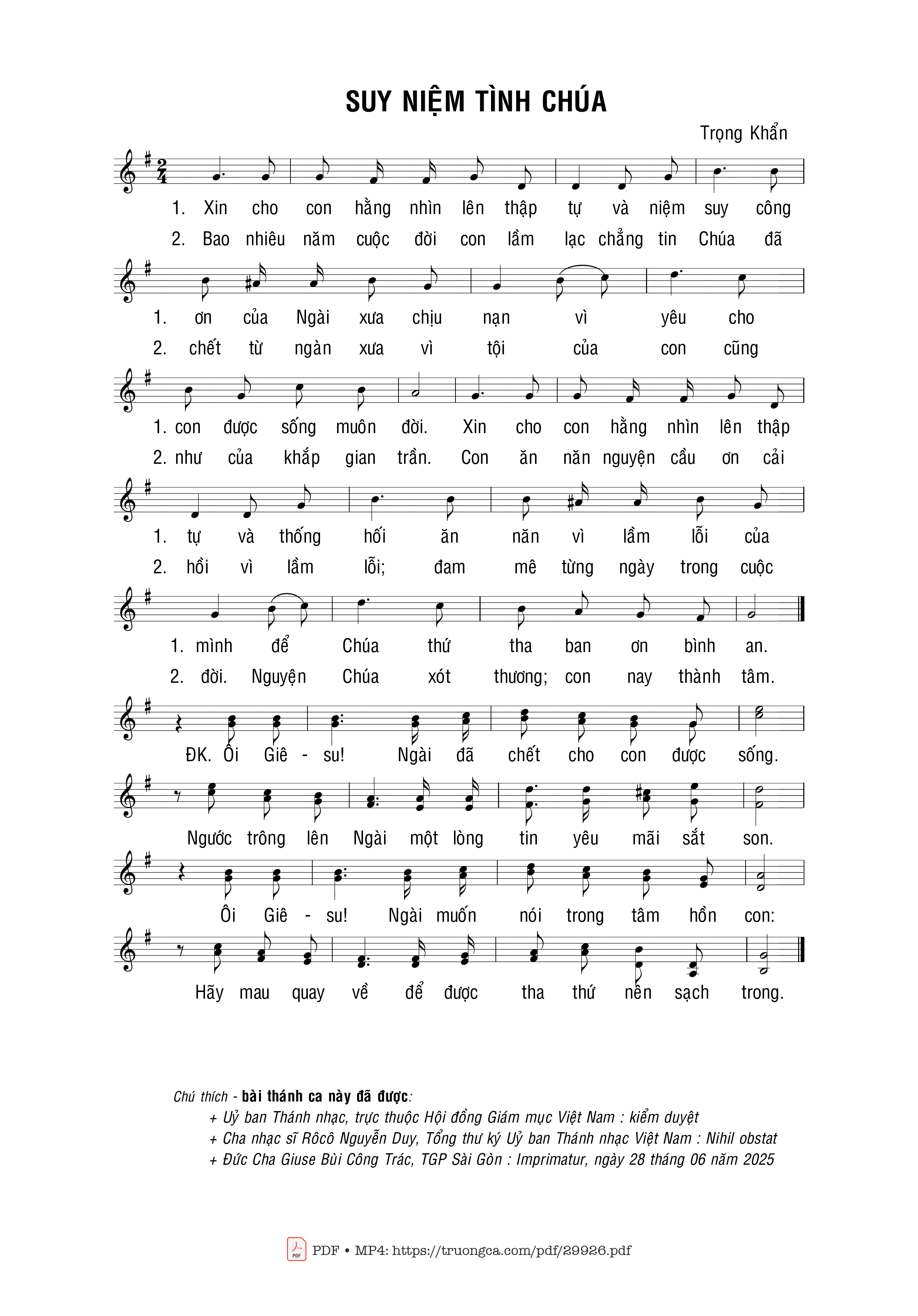 Sheet PDF of Duy niệm tình Chúa