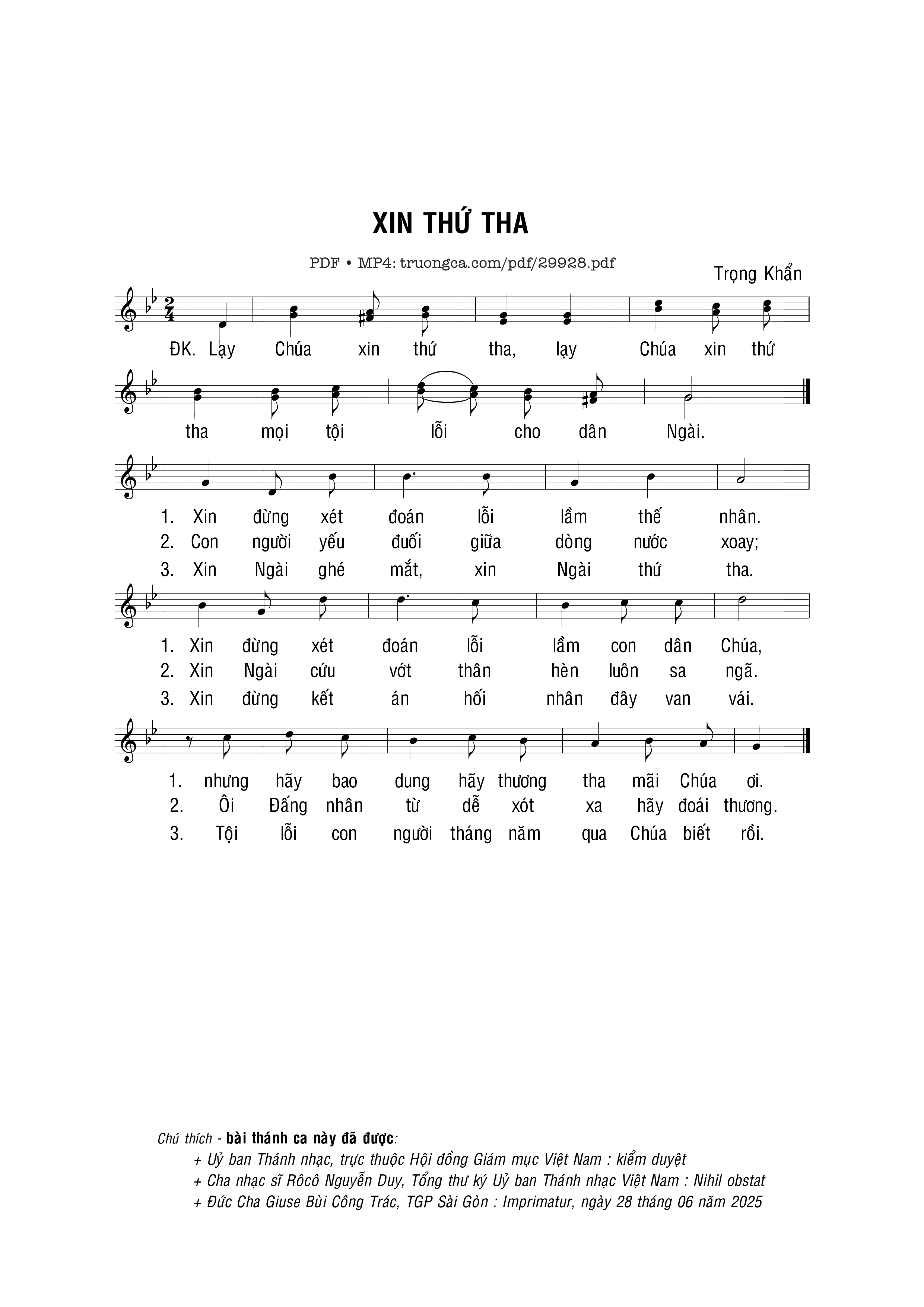 Sheet PDF of Xin thứ tha - Trọng Khẩn