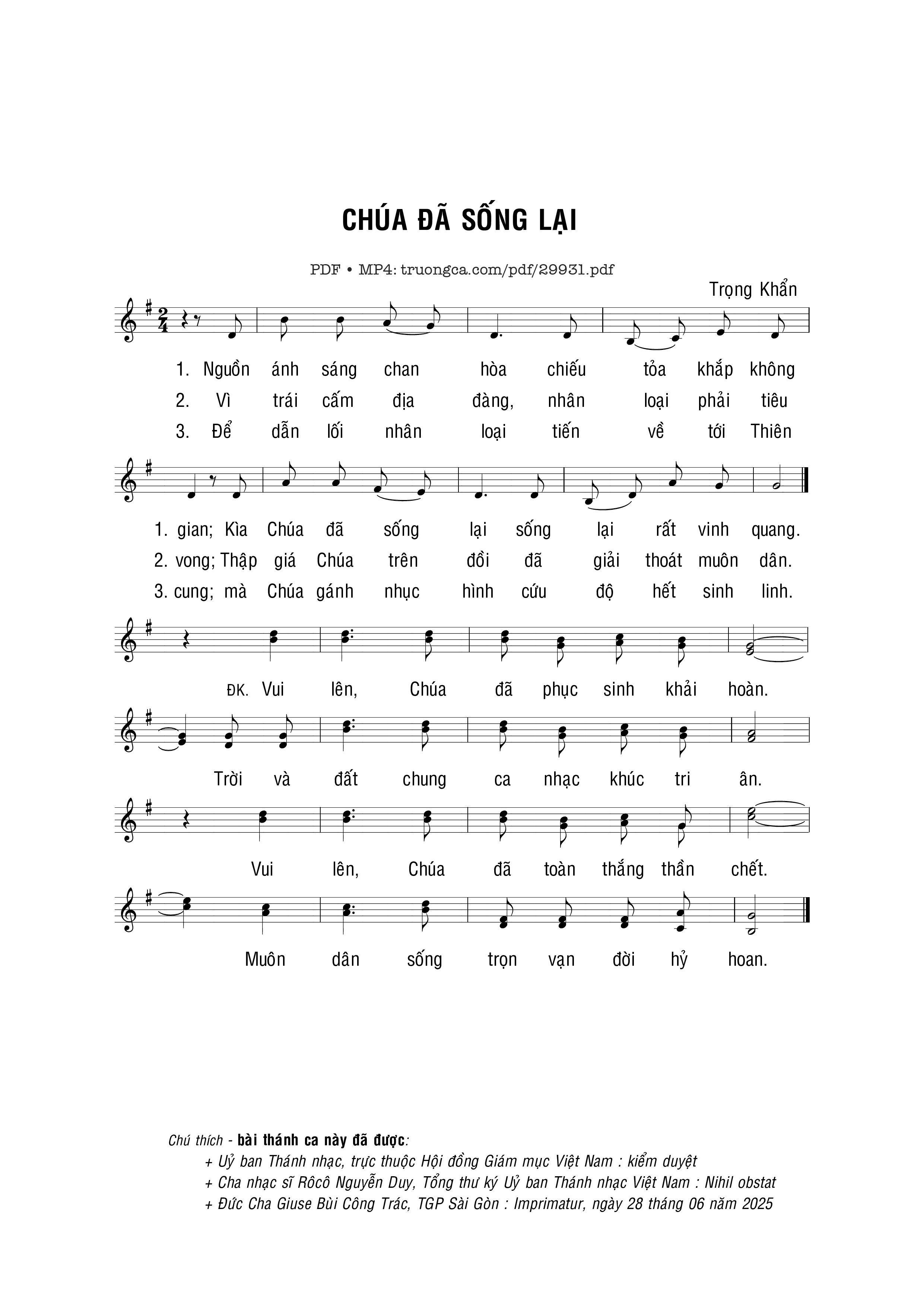 Page 1 of Sheet music PDF Chúa đã sống lại - Trọng Khẩn