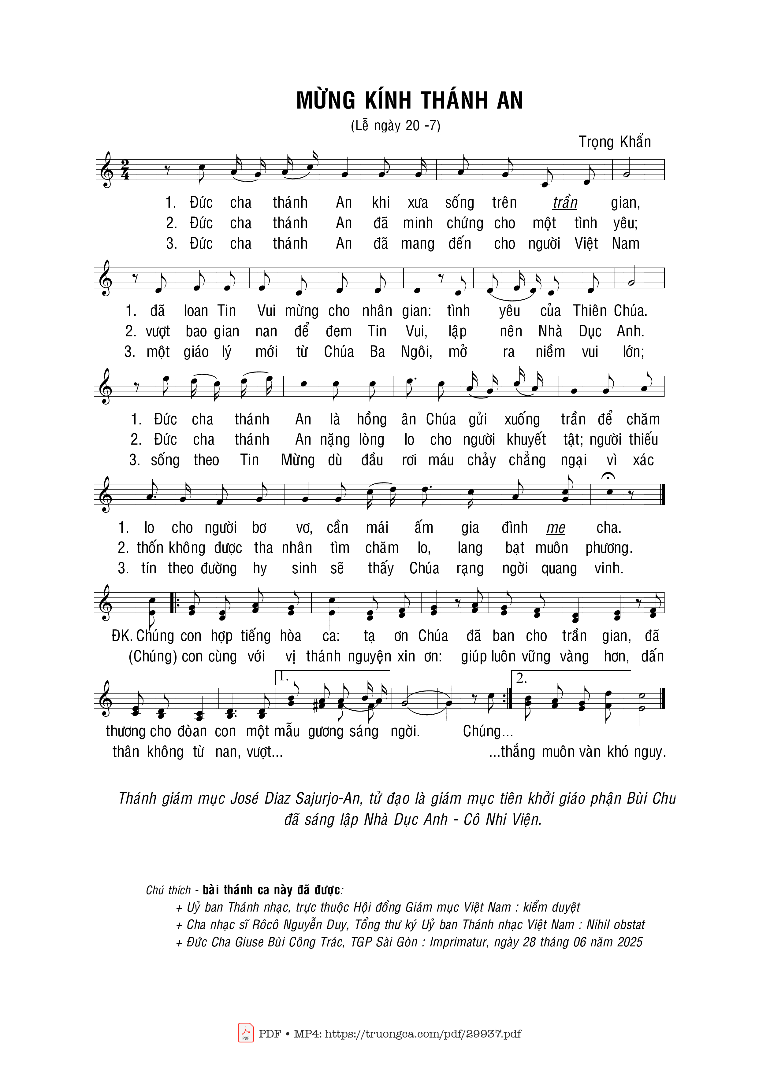 Page 1 of Sheet music PDF Mừng kính Thánh An - Trọng Khẩn