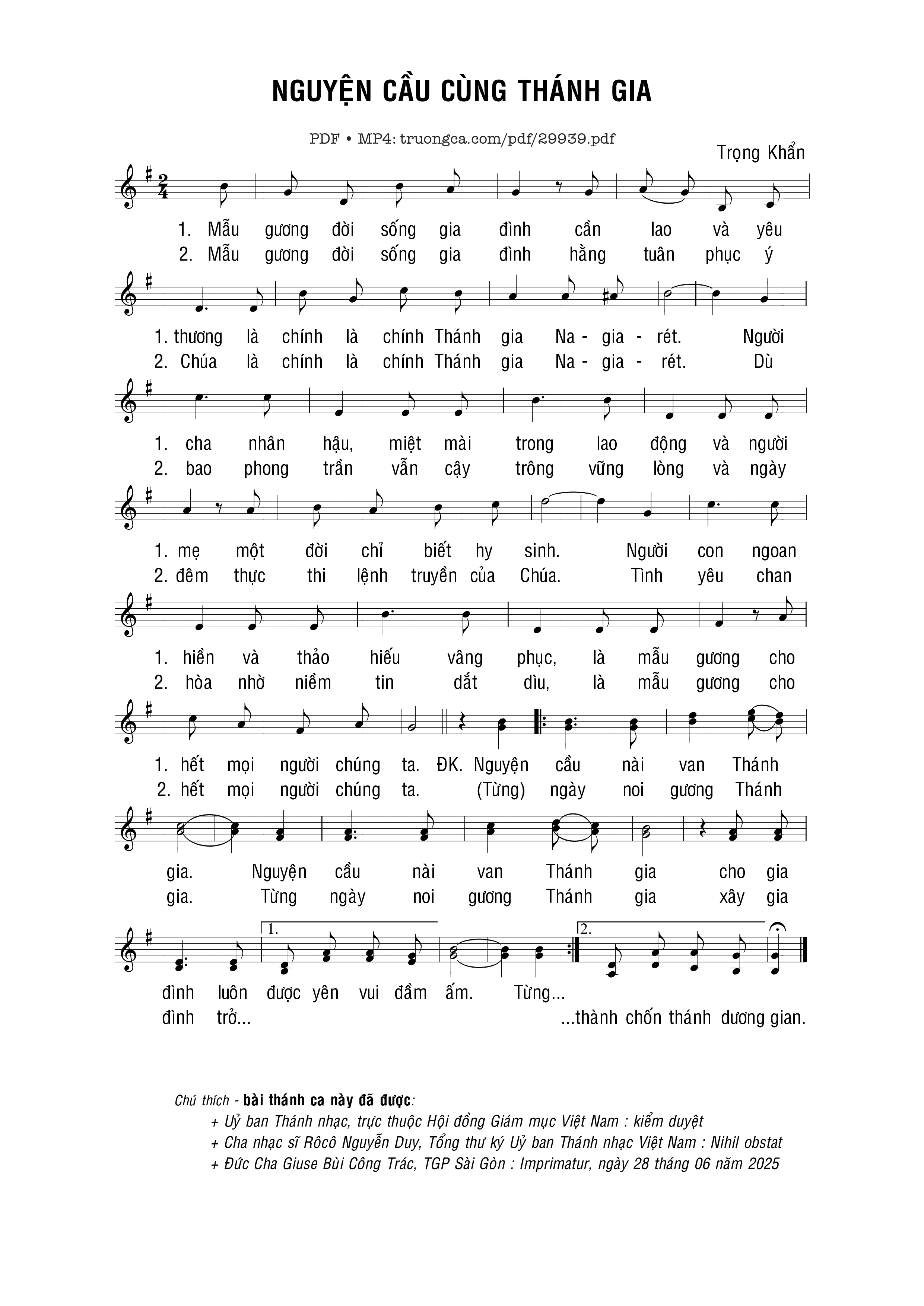 Page 1 of Sheet music PDF Nguyện cầu cùng Thánh gia - Trọng Khẩn