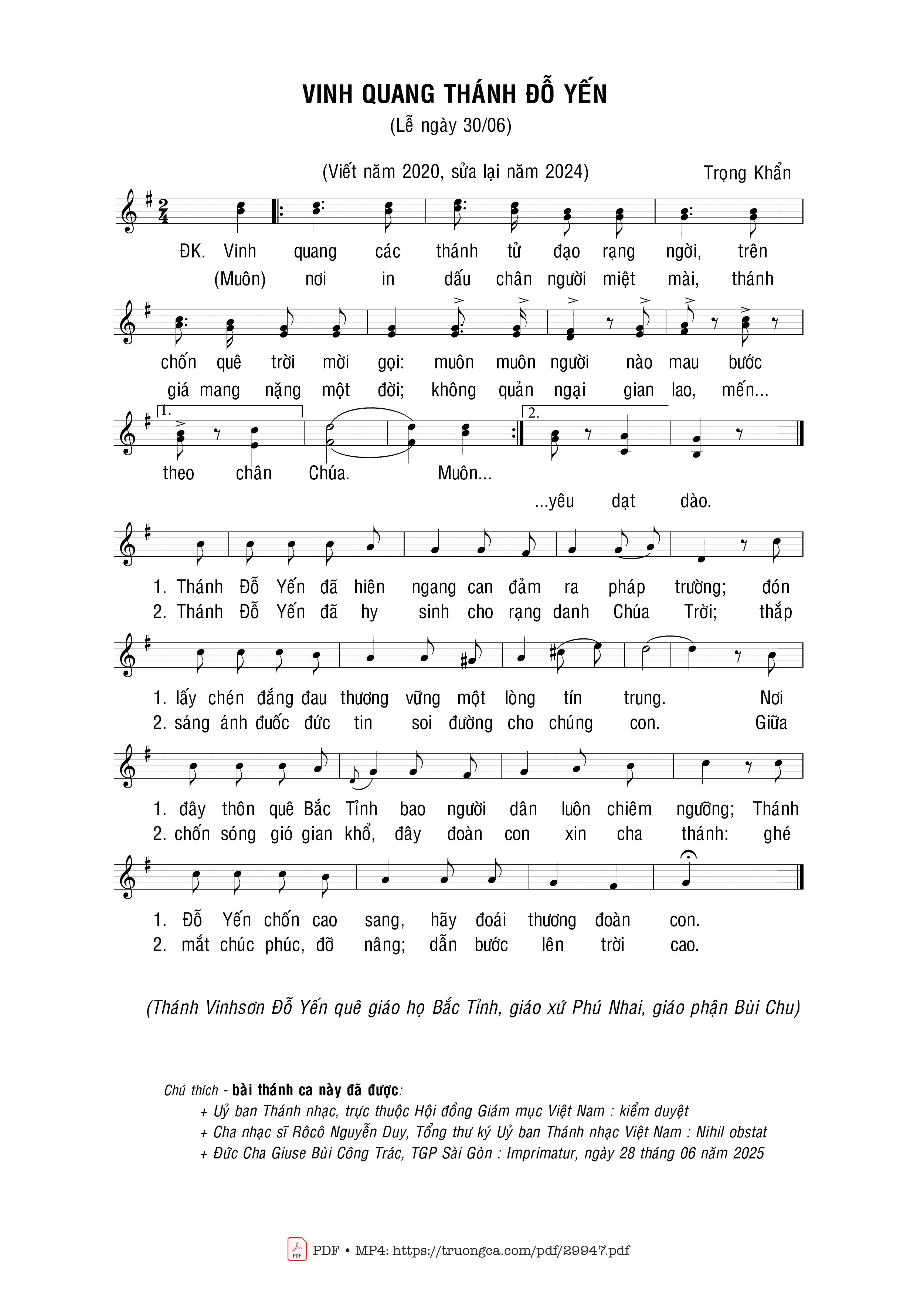 Sheet PDF of Vinh quang Thánh Đỗ Yến