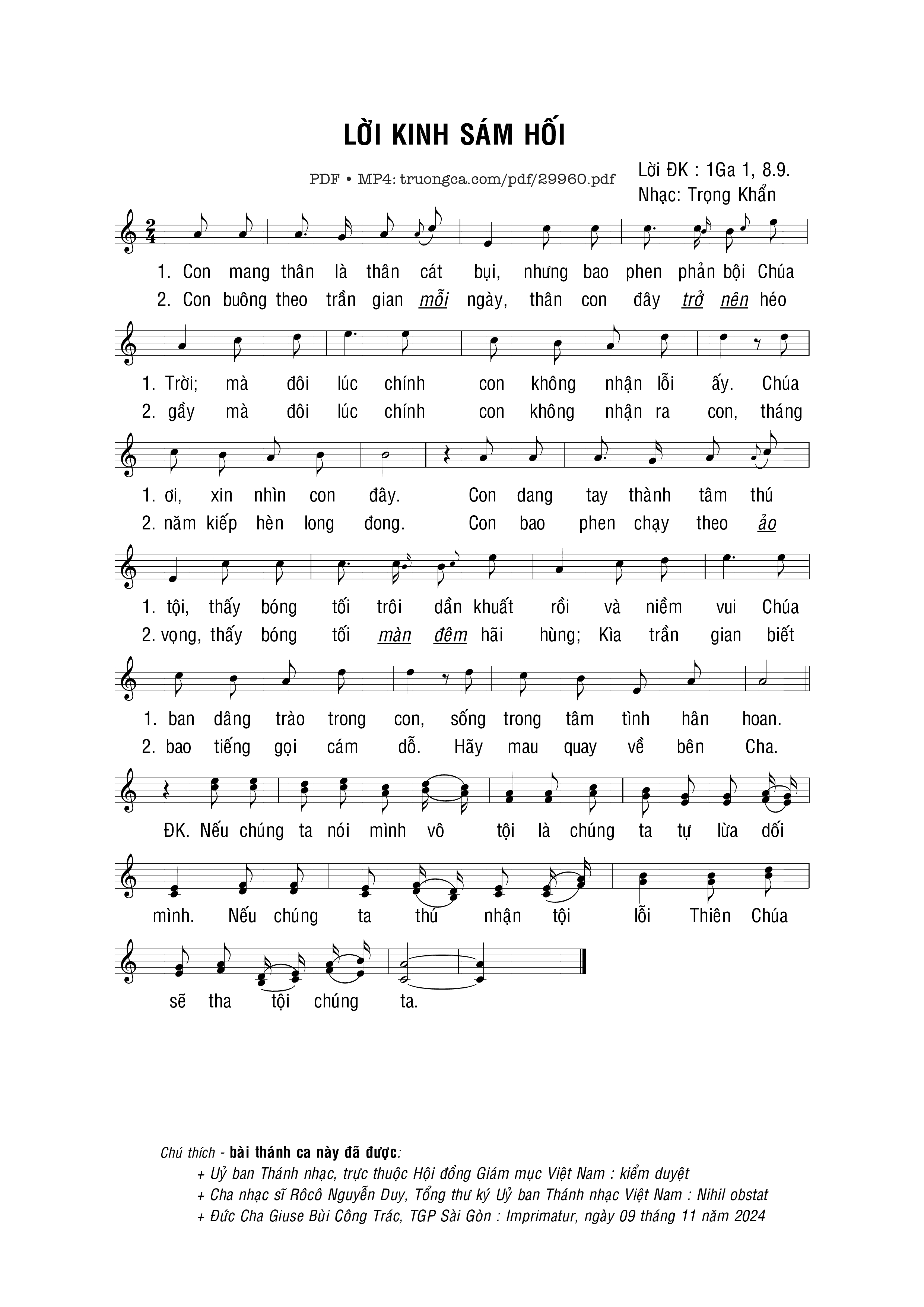 Page 1 of Sheet music PDF Lời kinh sám hối - Trọng Khẩn