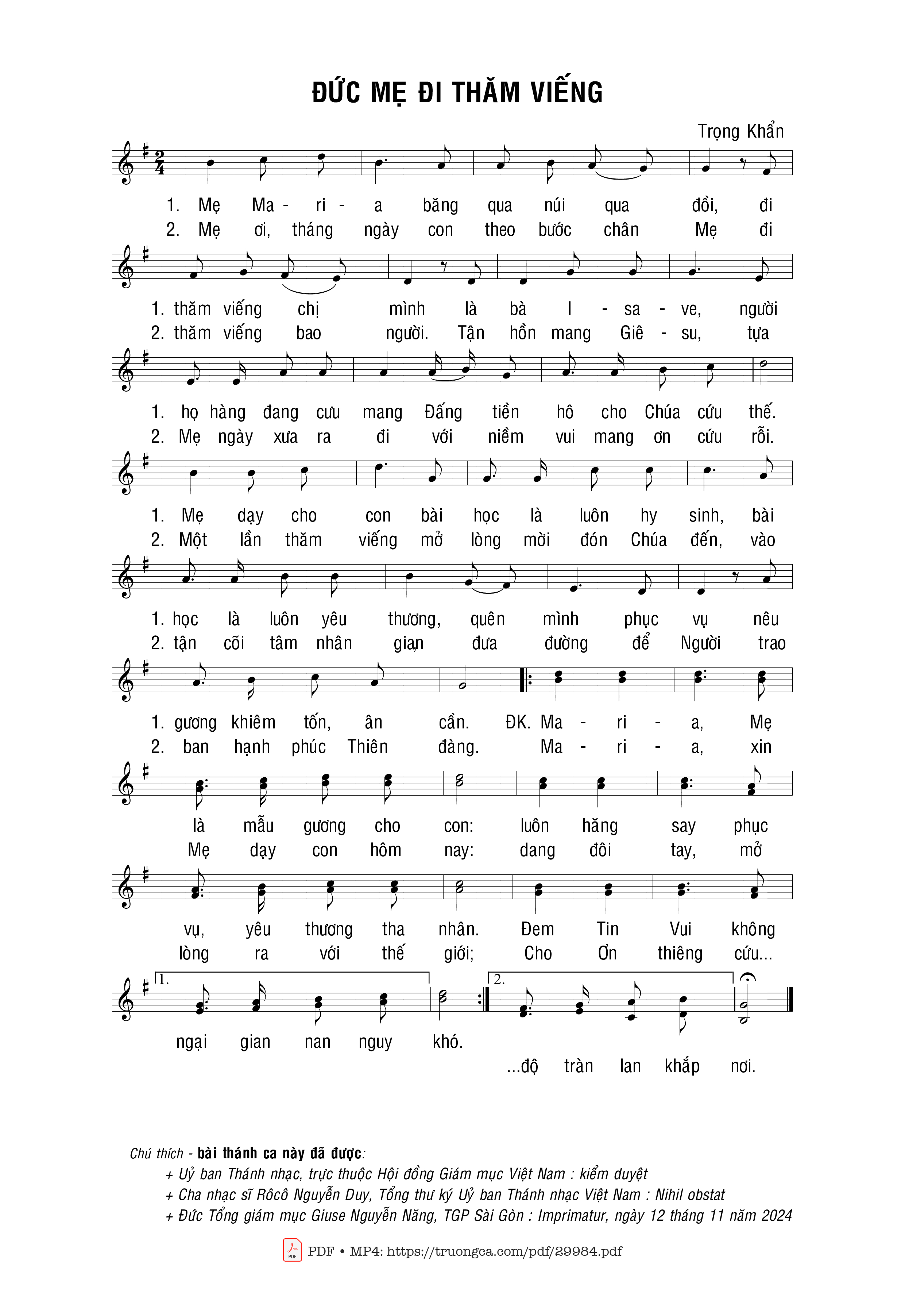 Sheet PDF of Đức Mẹ đi thăm viếng