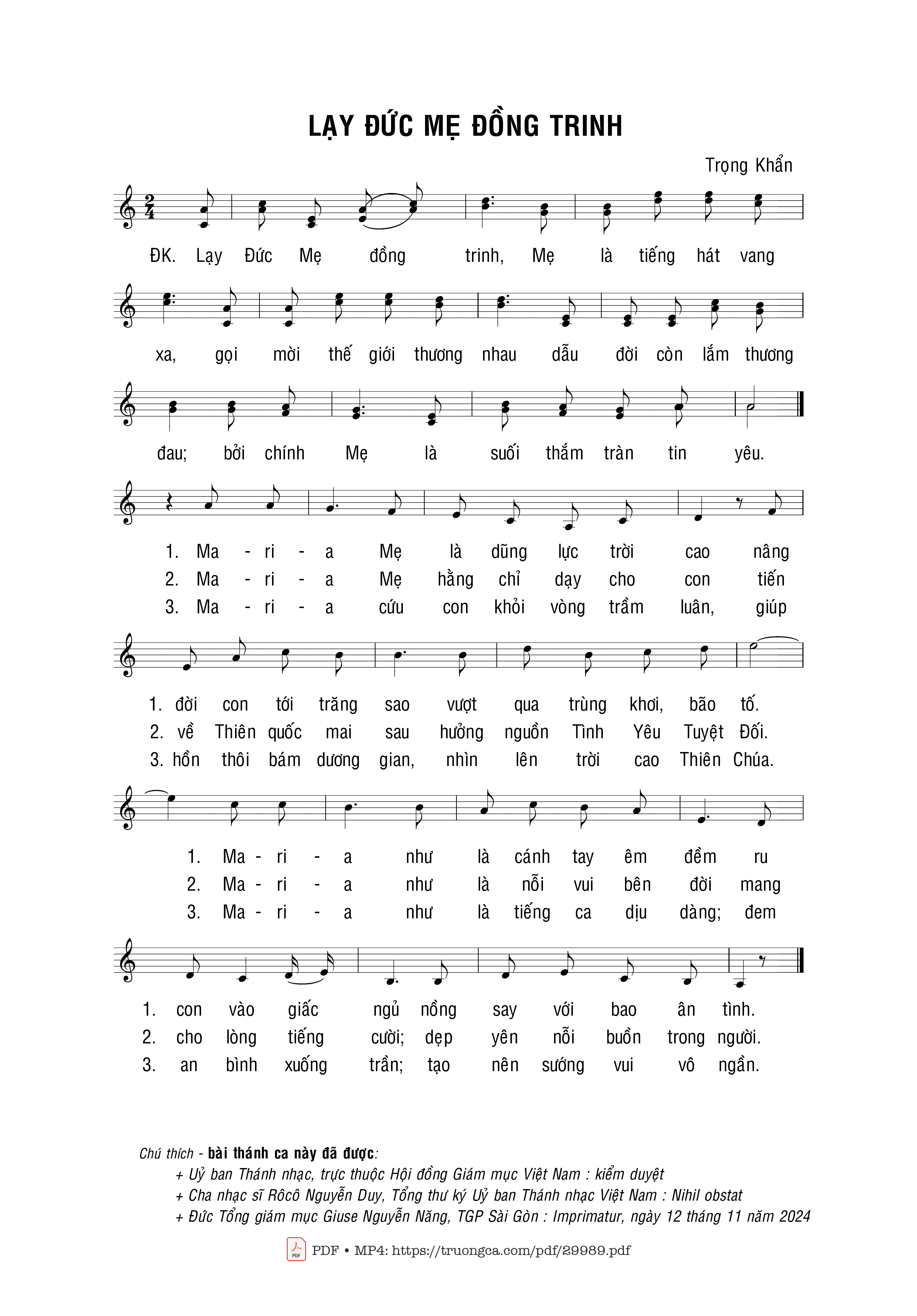 Sheet PDF of Lạy Đức Mẹ đồng trinh