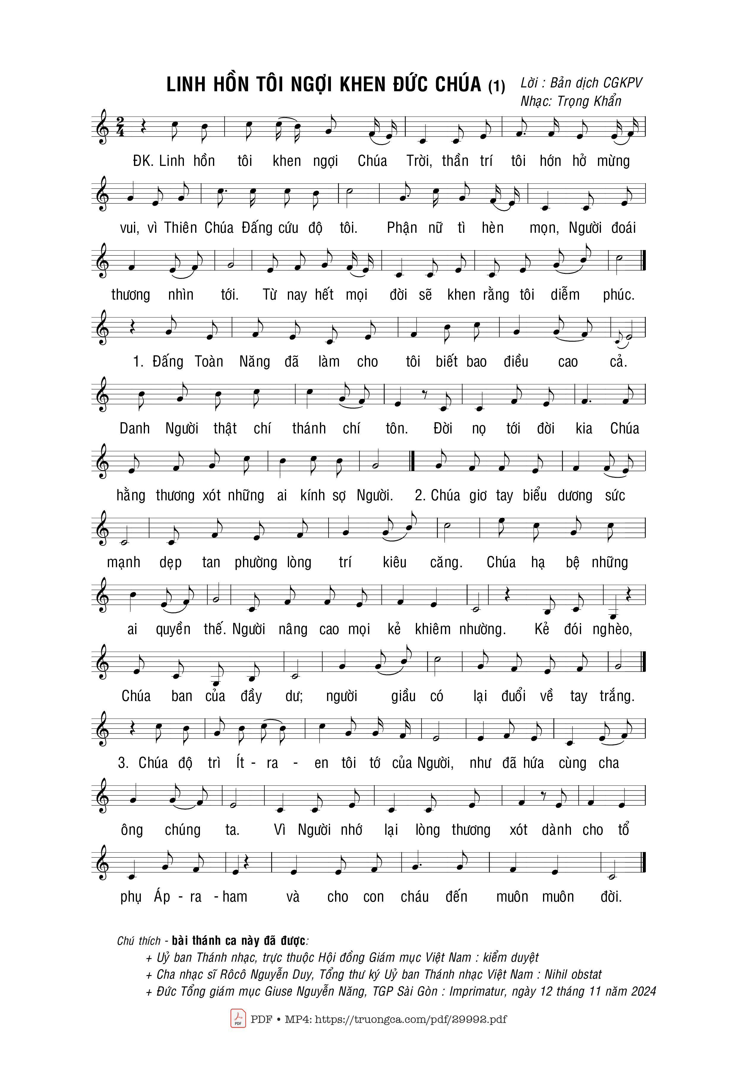 Sheet PDF of Linh hồn tôi ngợi khen Đức Chúa I