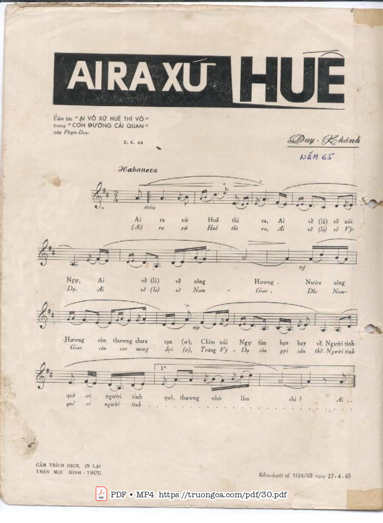 Page 2 of Sheet music PDF Ai ra xứ Huế - Duy Khánh