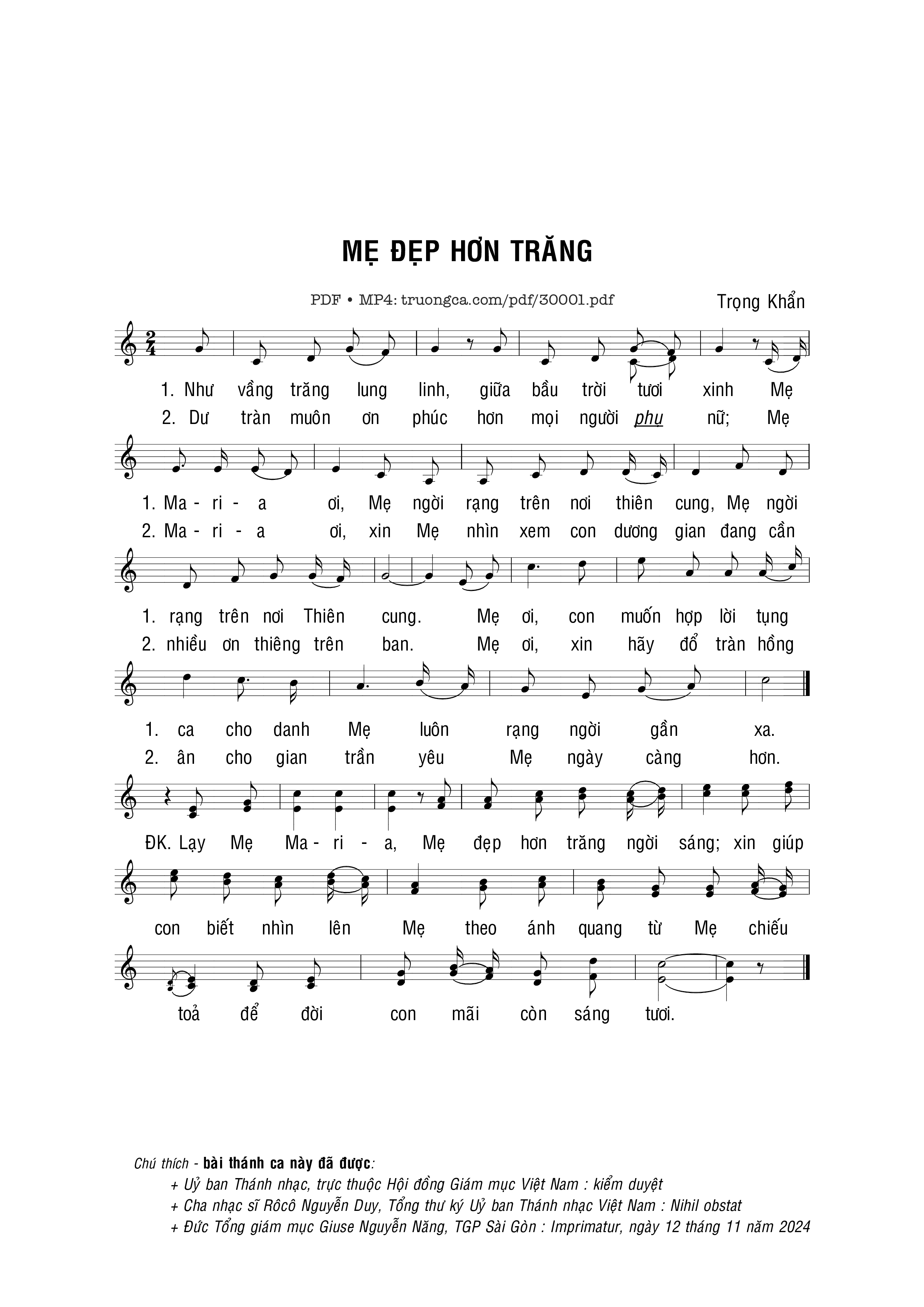 Sheet PDF of Mẹ đẹp hơn trăng