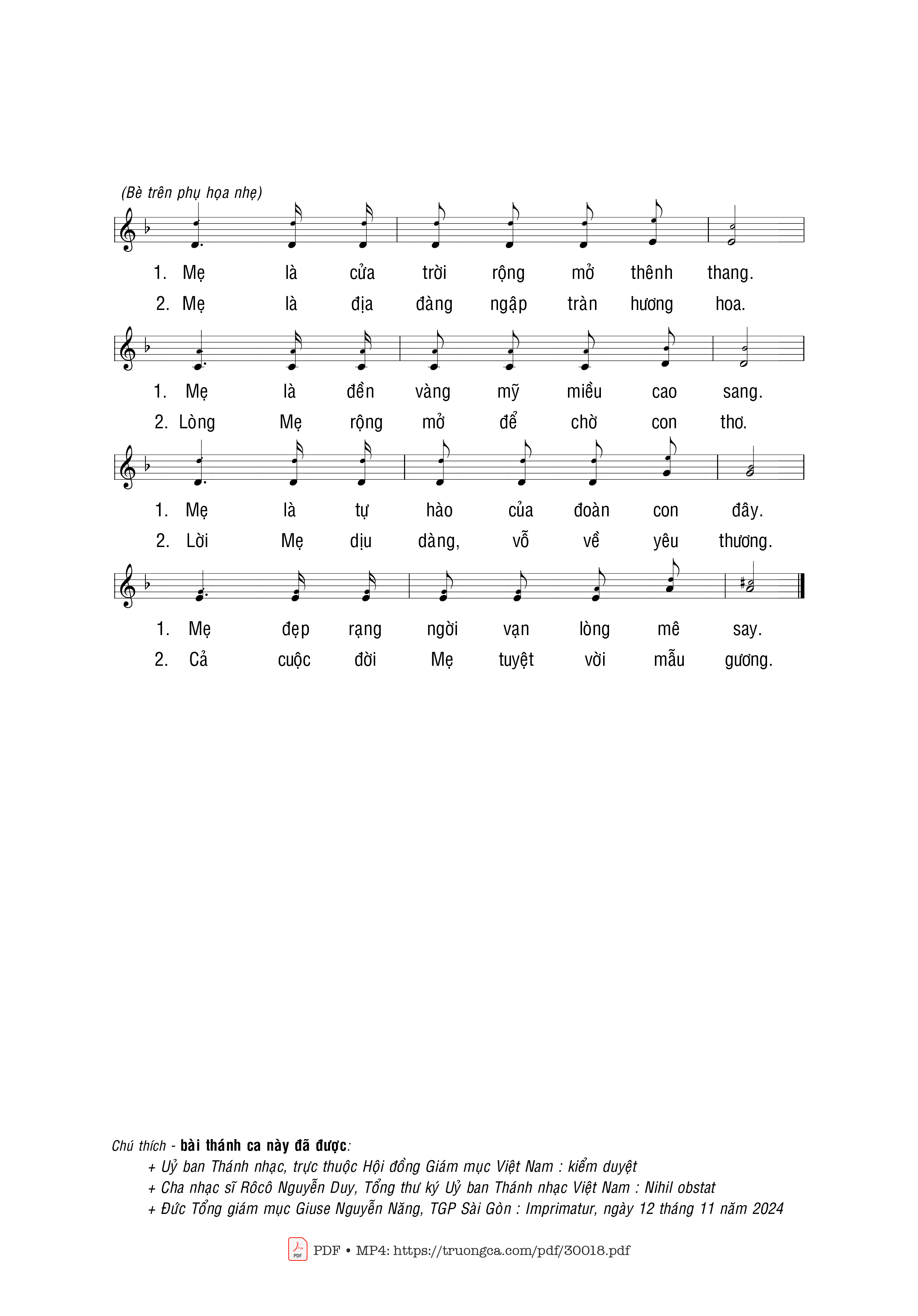Page 2 of Sheet music PDF Tán dương Mẹ Chúa Trời - Trọng Khẩn