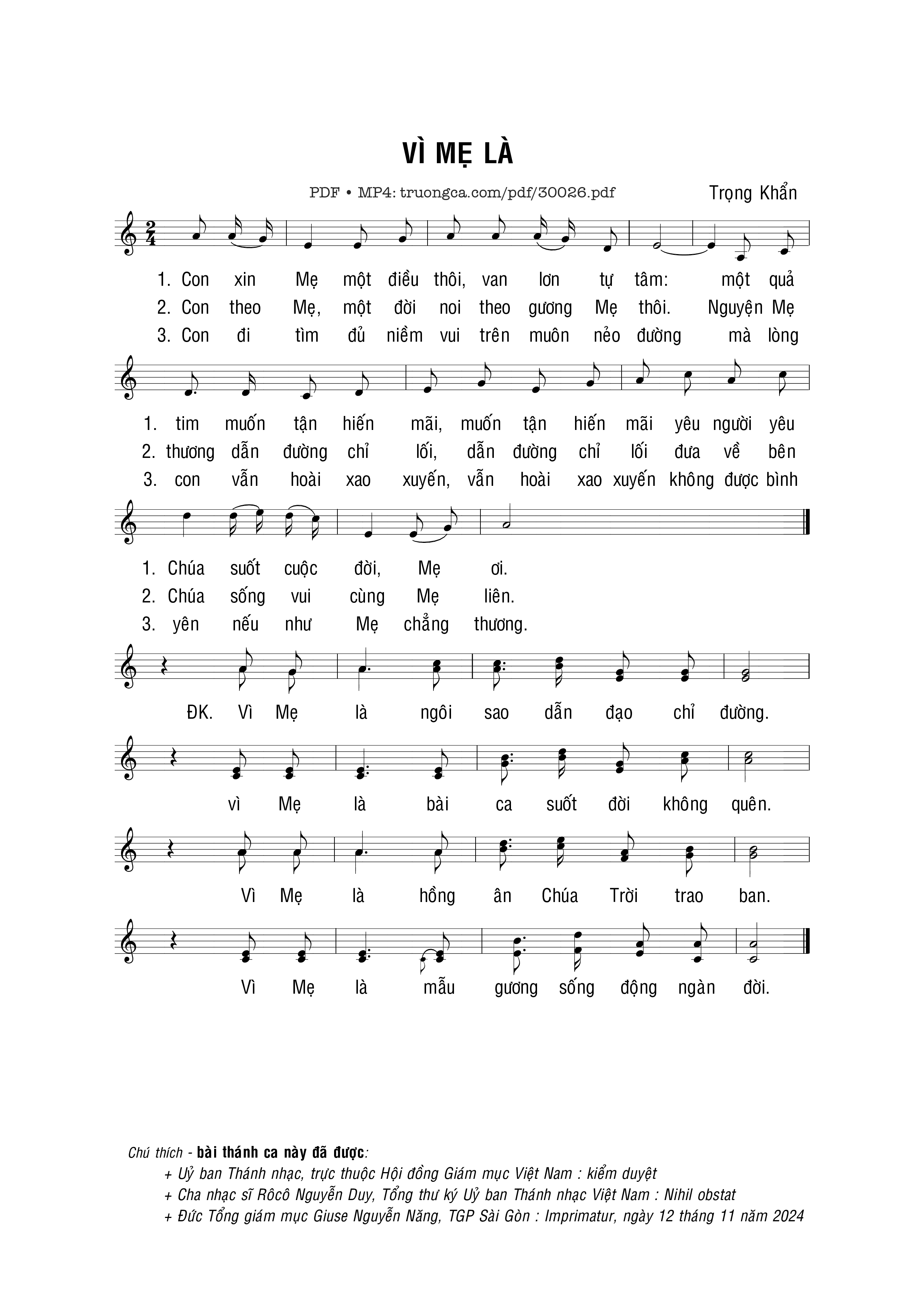 Vì Mẹ là - Trọng Khẩn