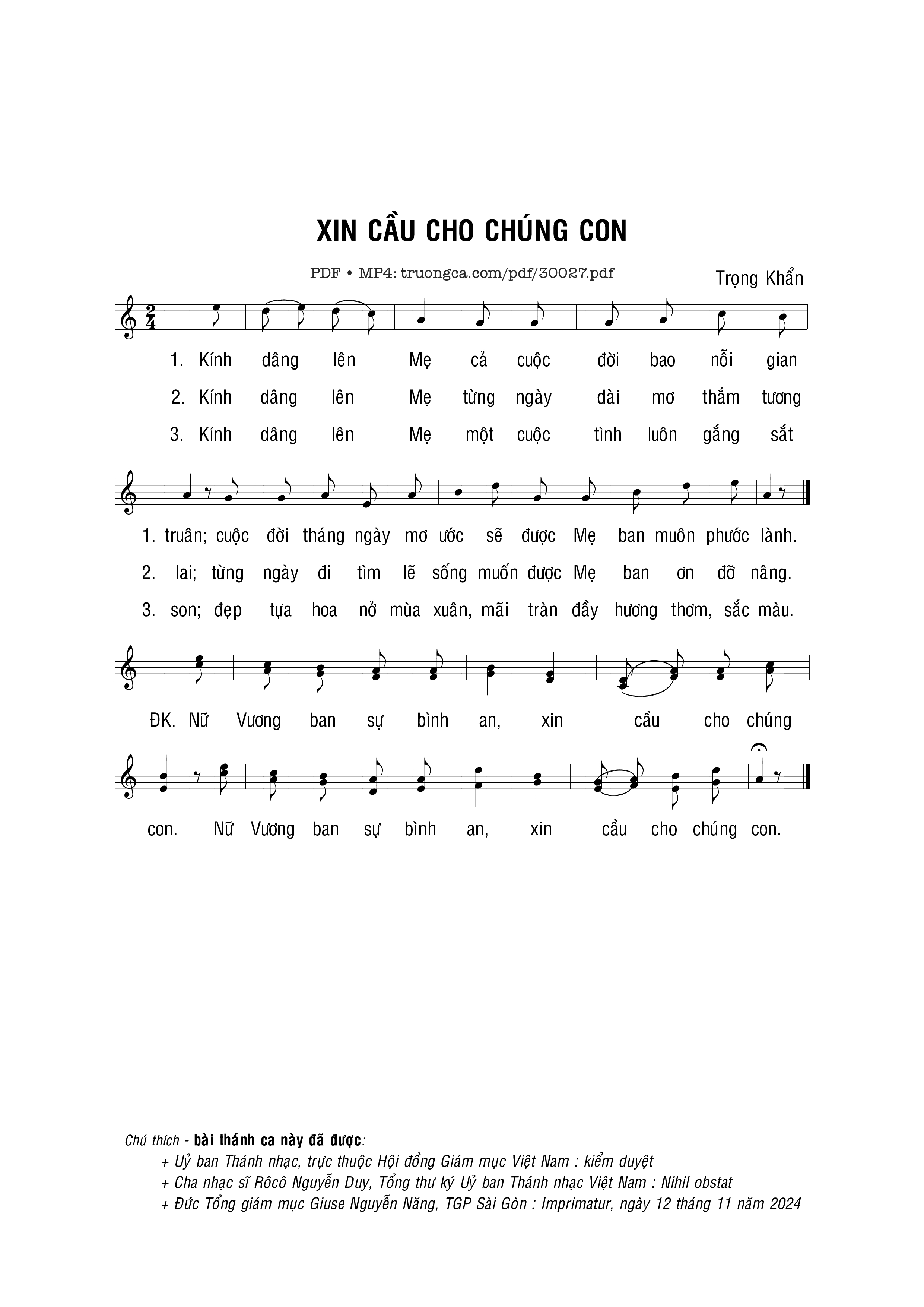 Sheet PDF of Xin cầu cho chúng con