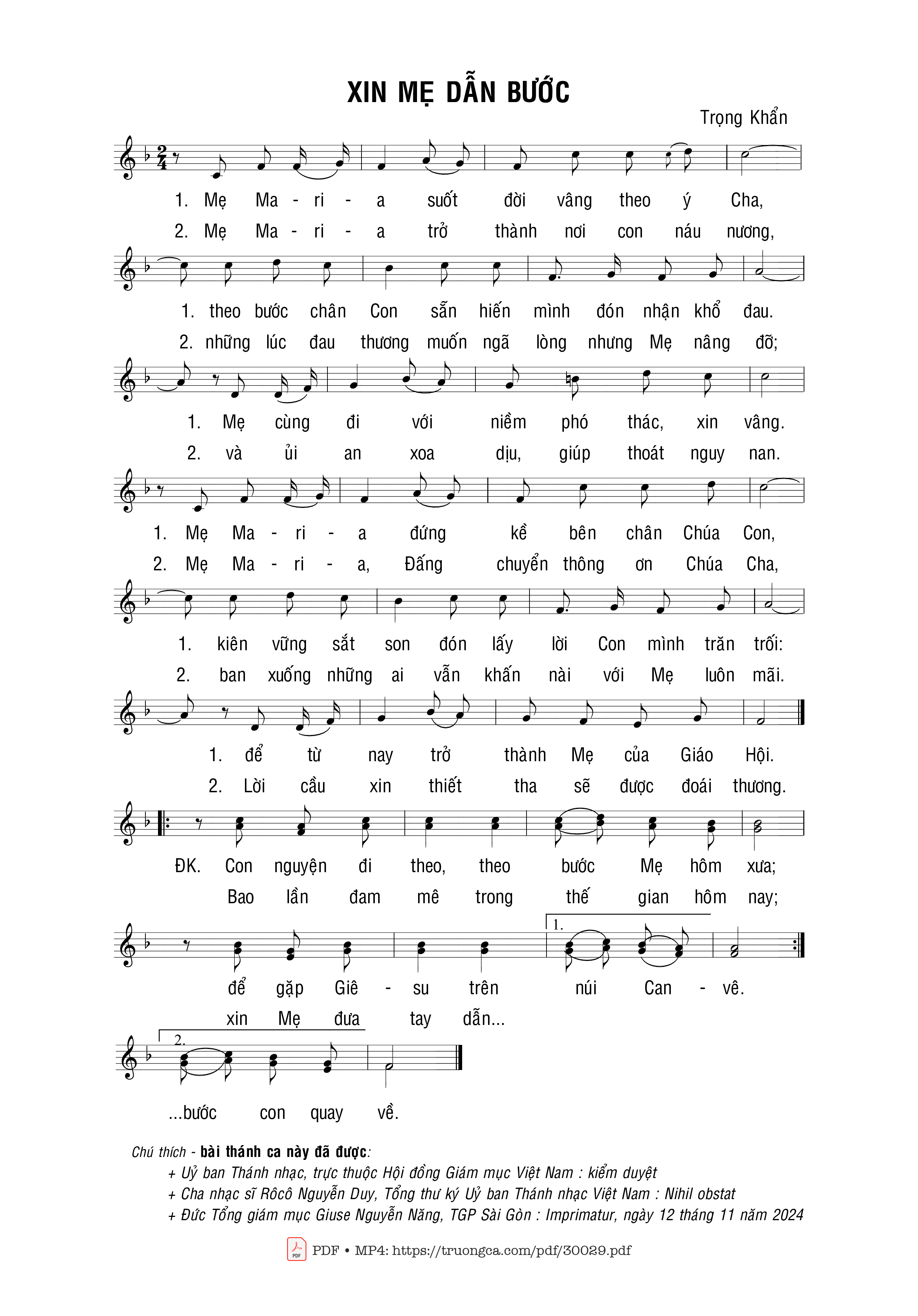 Sheet PDF of Xin Mẹ dẫn bước
