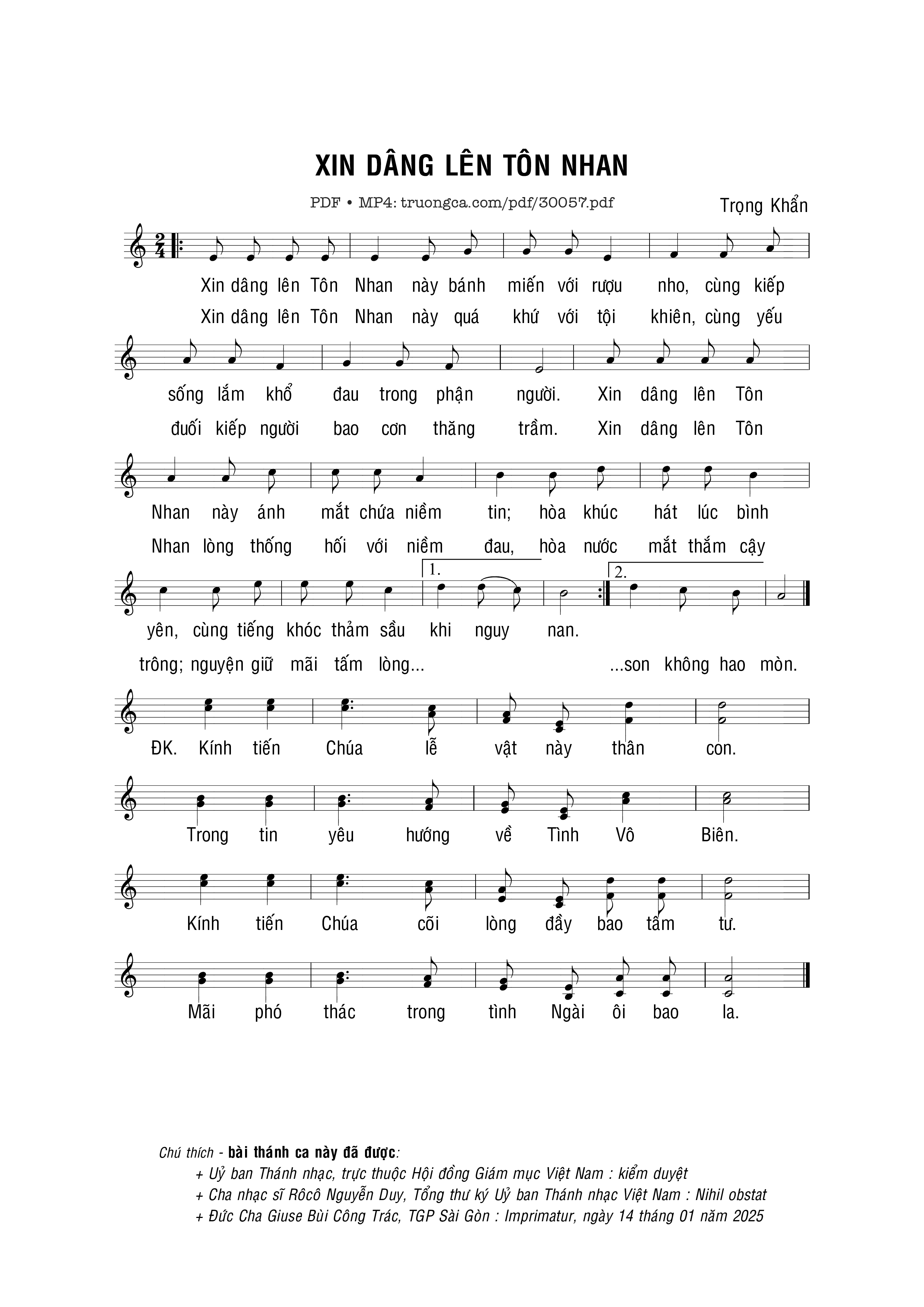 Sheet PDF of Xin dâng lên tôn nhan