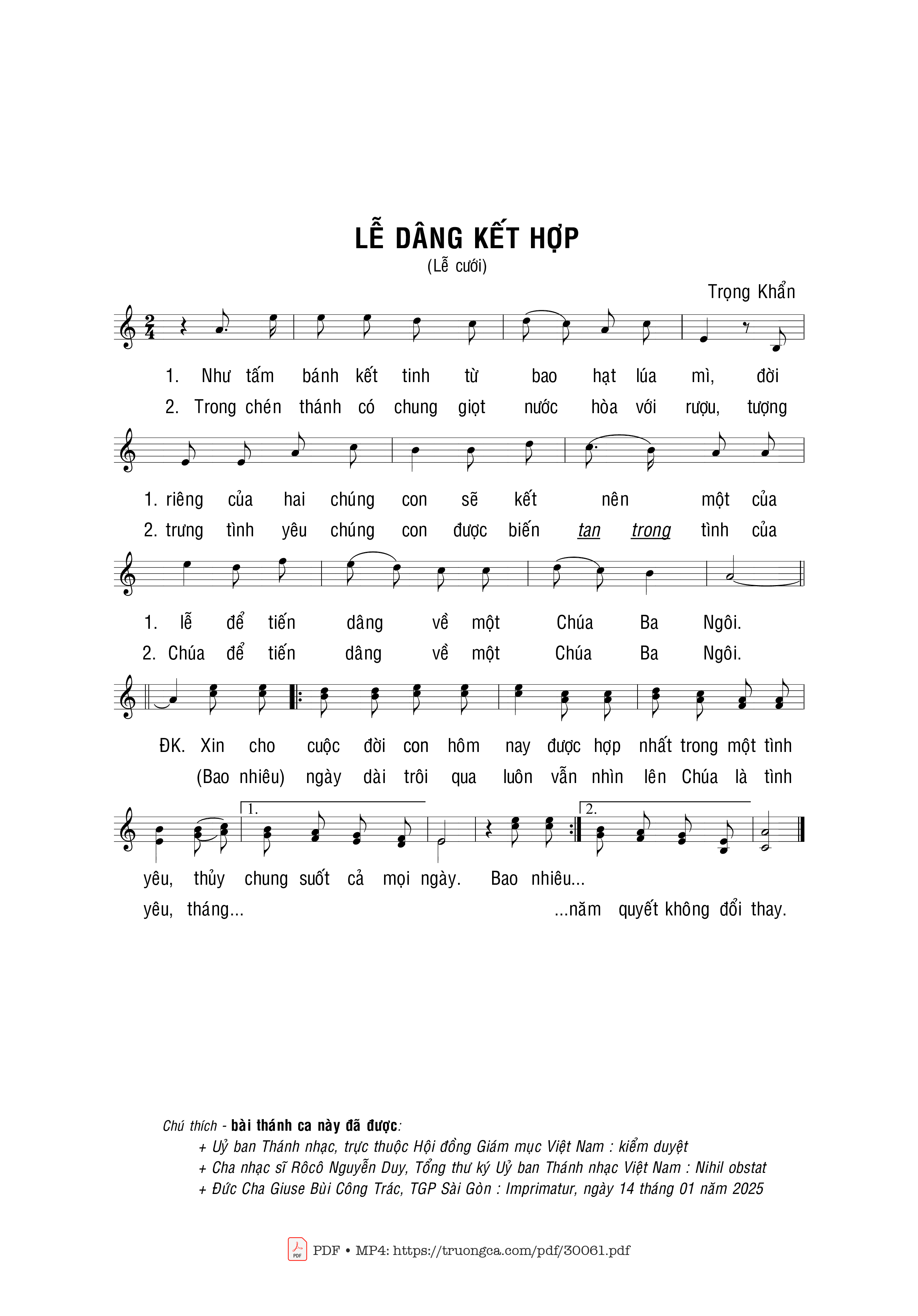 Sheet PDF of Lễ dâng kết hợp