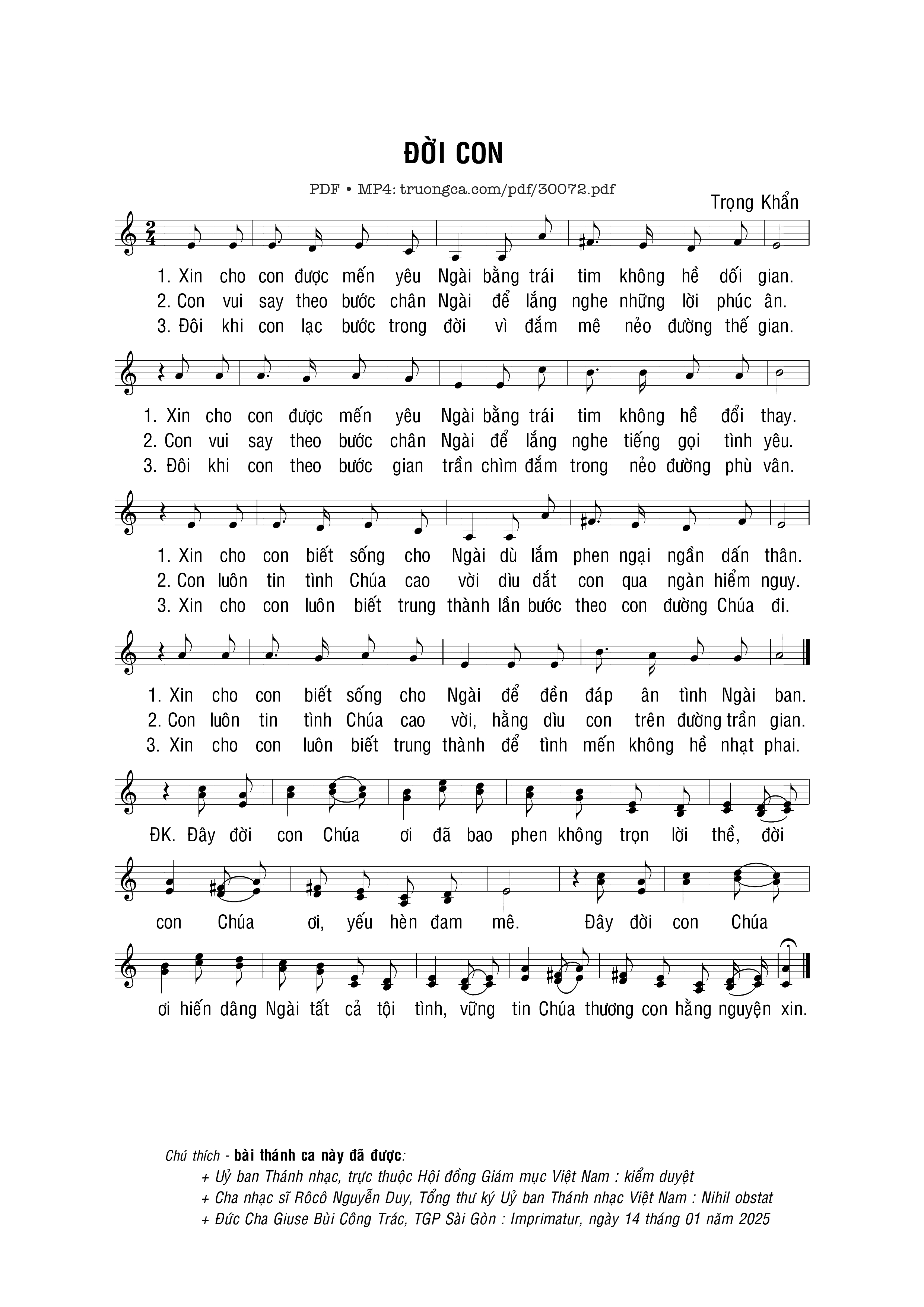 Page 1 of Sheet music PDF Đời con - Trọng Khẩn