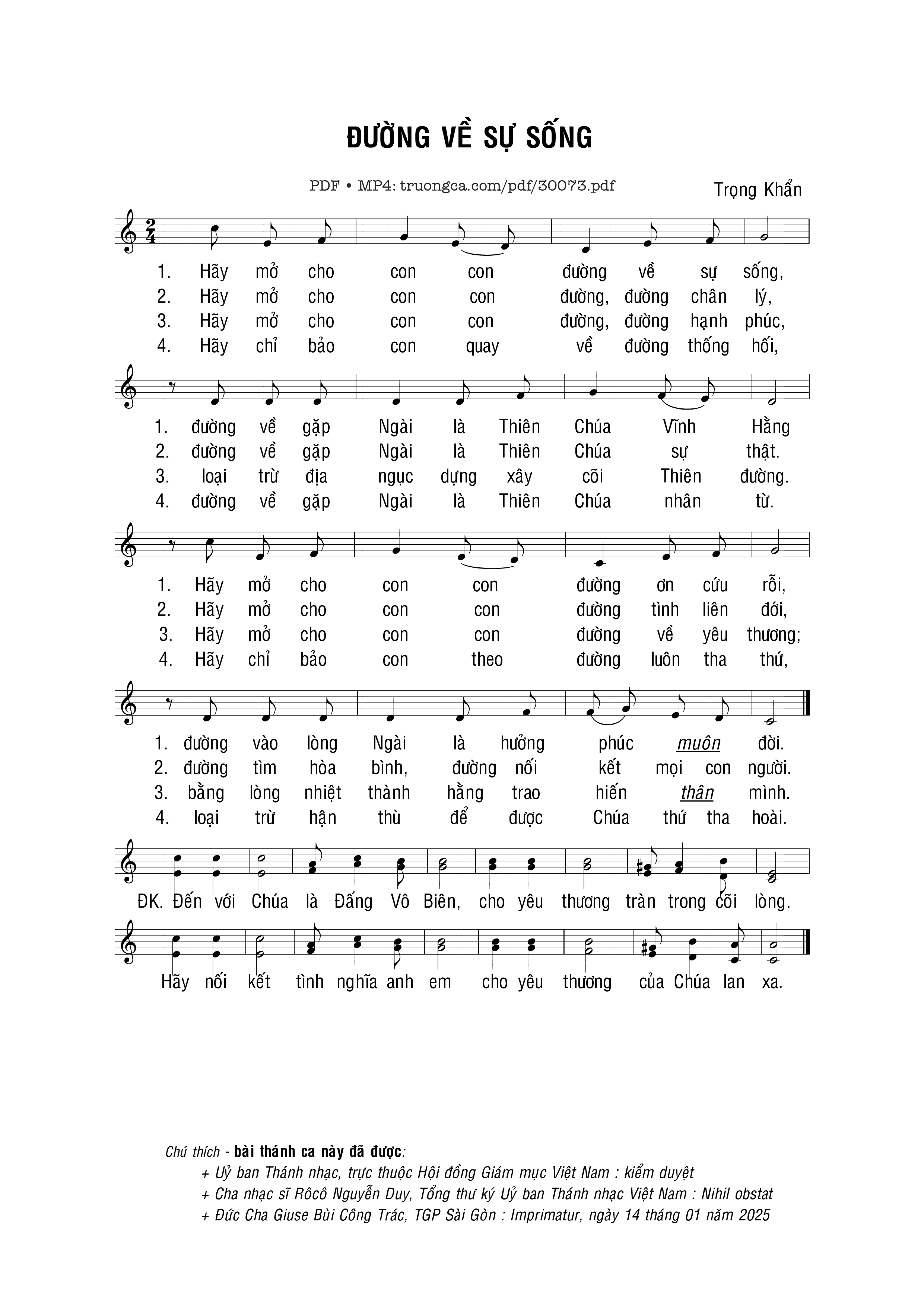 Page 1 of Sheet music PDF Đường về Sự Sống - Trọng Khẩn