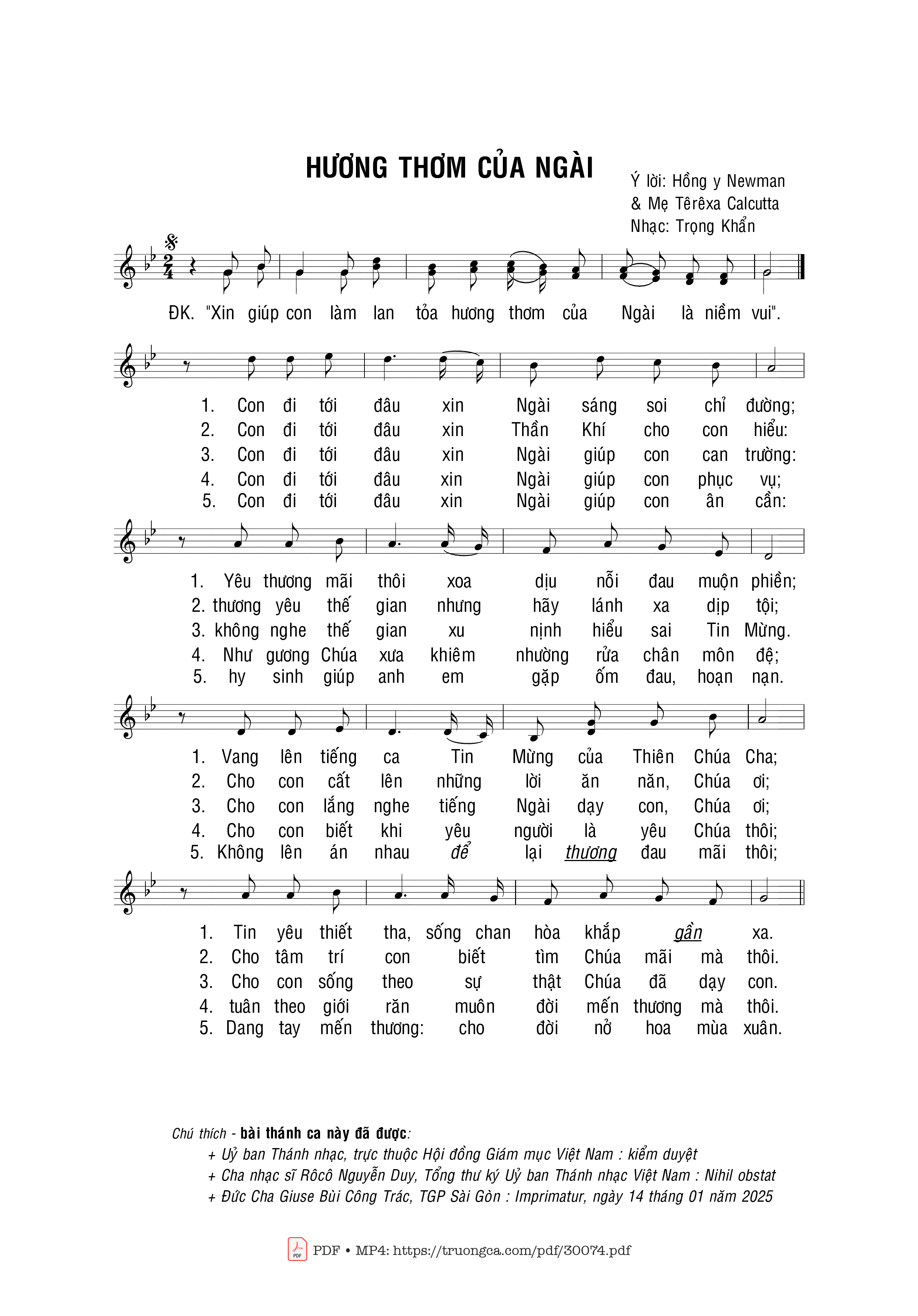 Sheet PDF of Hương thơm của Ngài