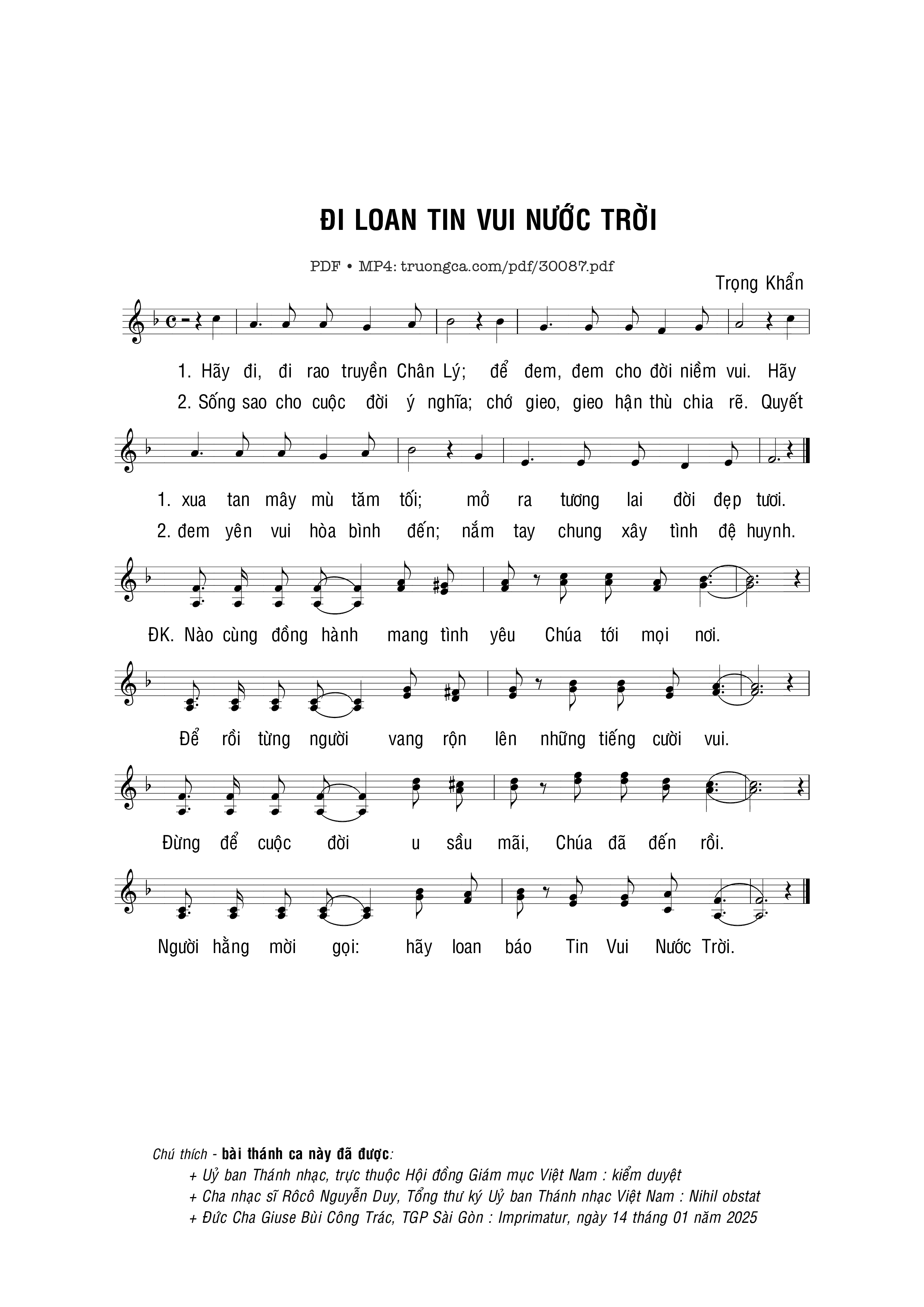 Sheet PDF of Đi loan Tin Vui Nước Trời