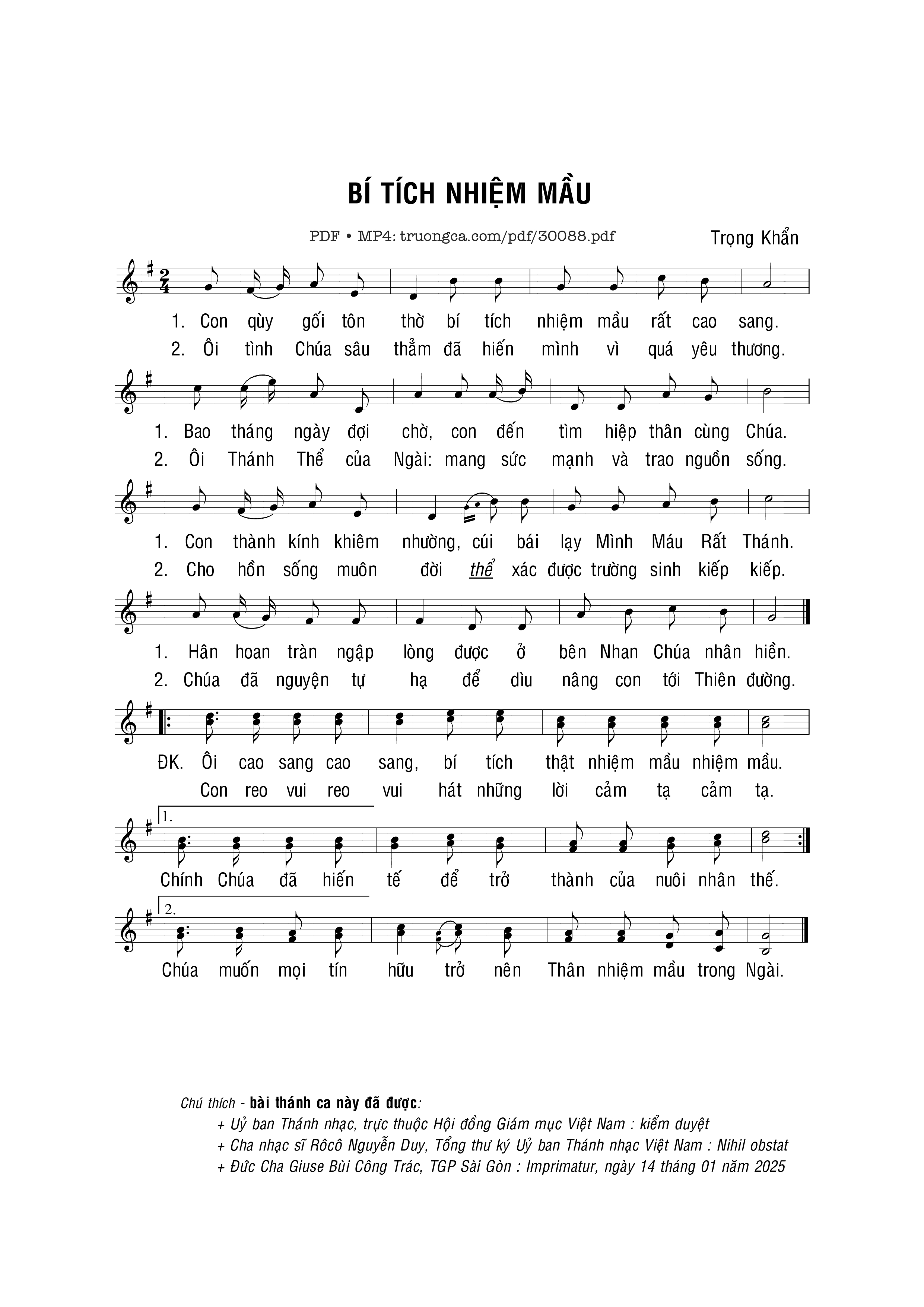 Sheet PDF of Bí tích nhiệm mầu