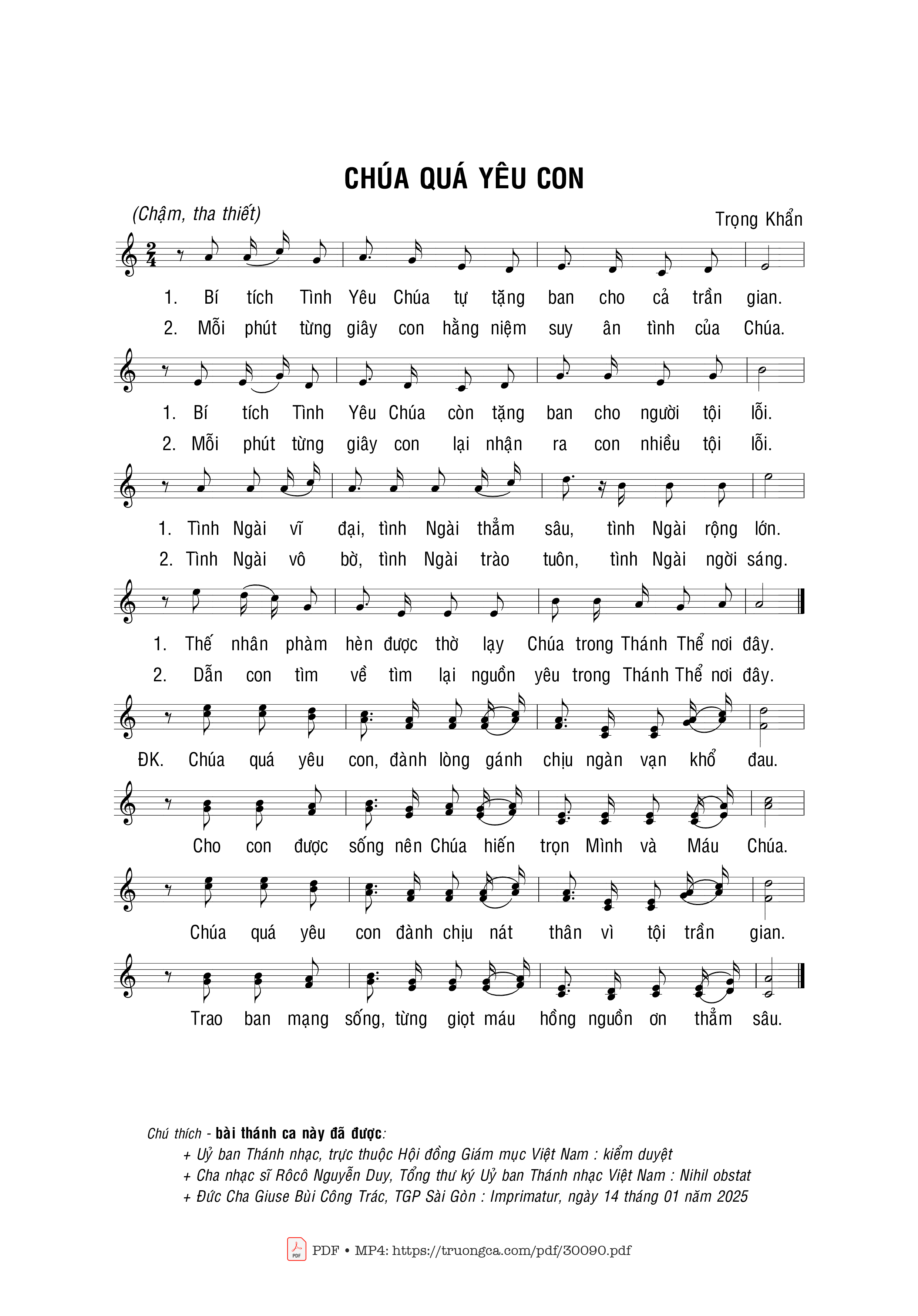 Sheet PDF of Chúa quá yêu con