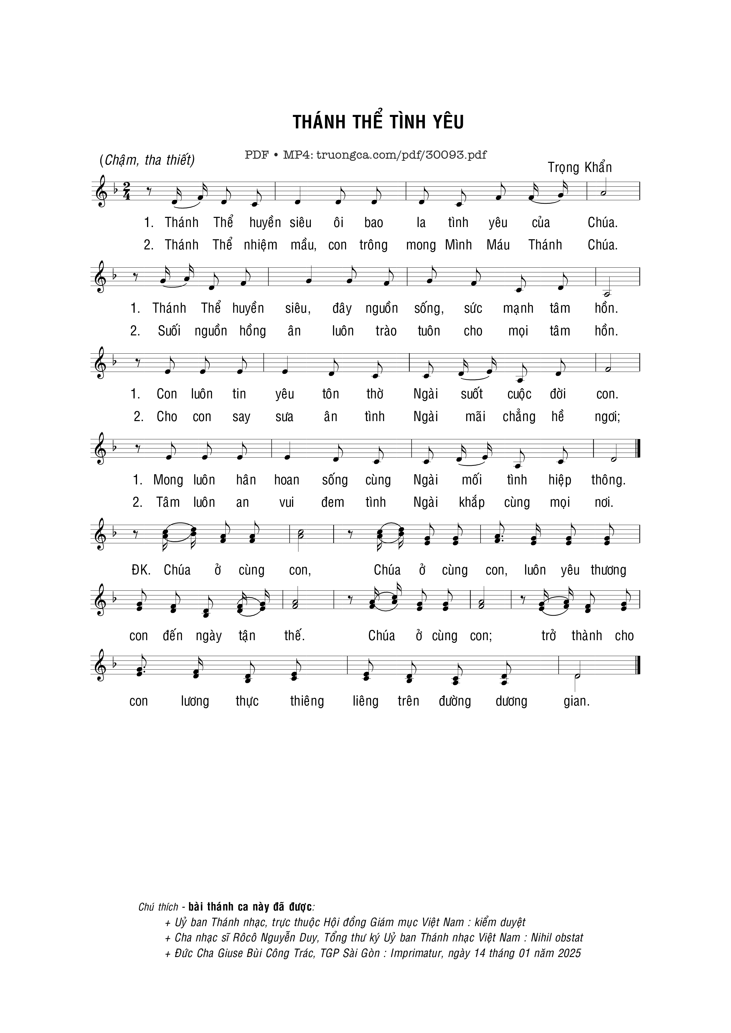 Page 1 of Sheet music PDF Thánh Thể tình yêu - Trọng Khẩn